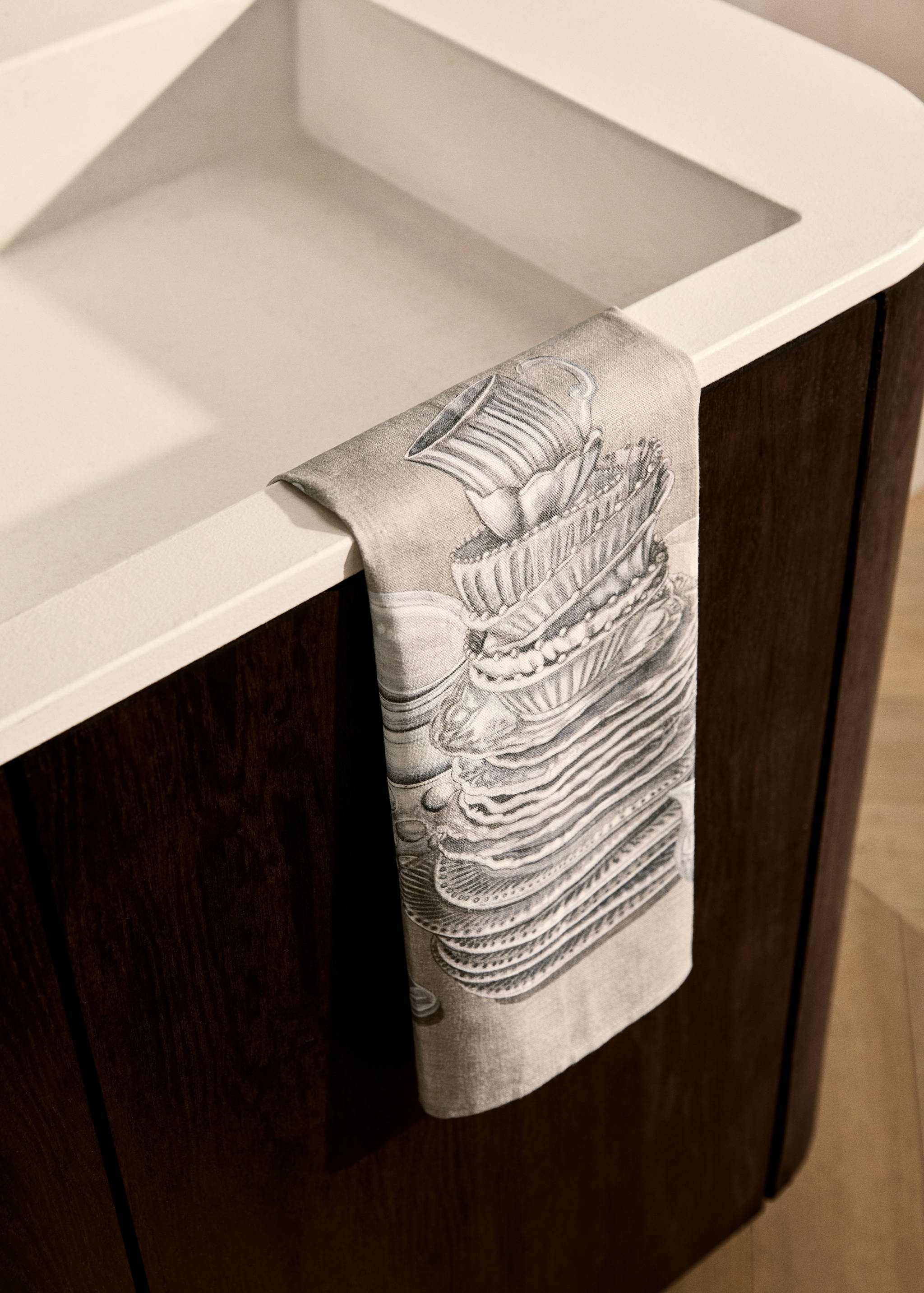 Torchon de cuisine en coton et lin imprimé vaisselle - Plan général