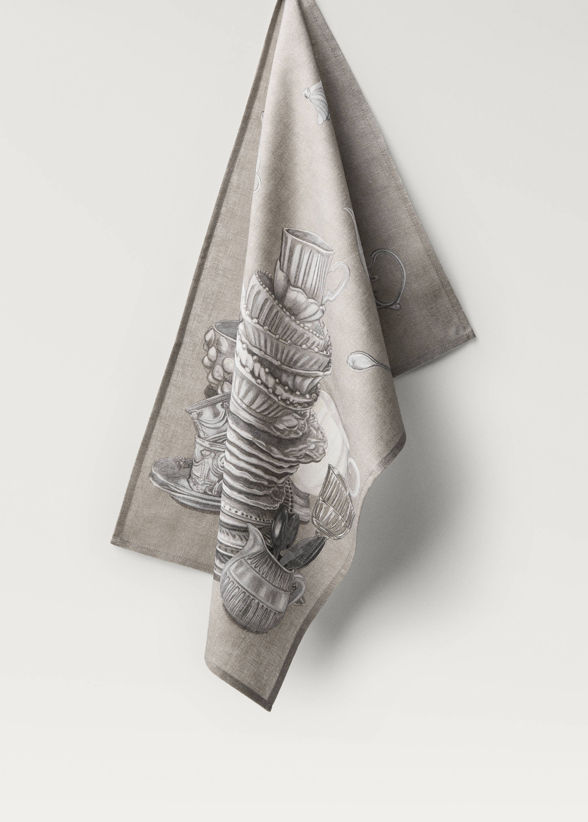 Torchon de cuisine en coton et lin imprimé vaisselle - Article sans modèle