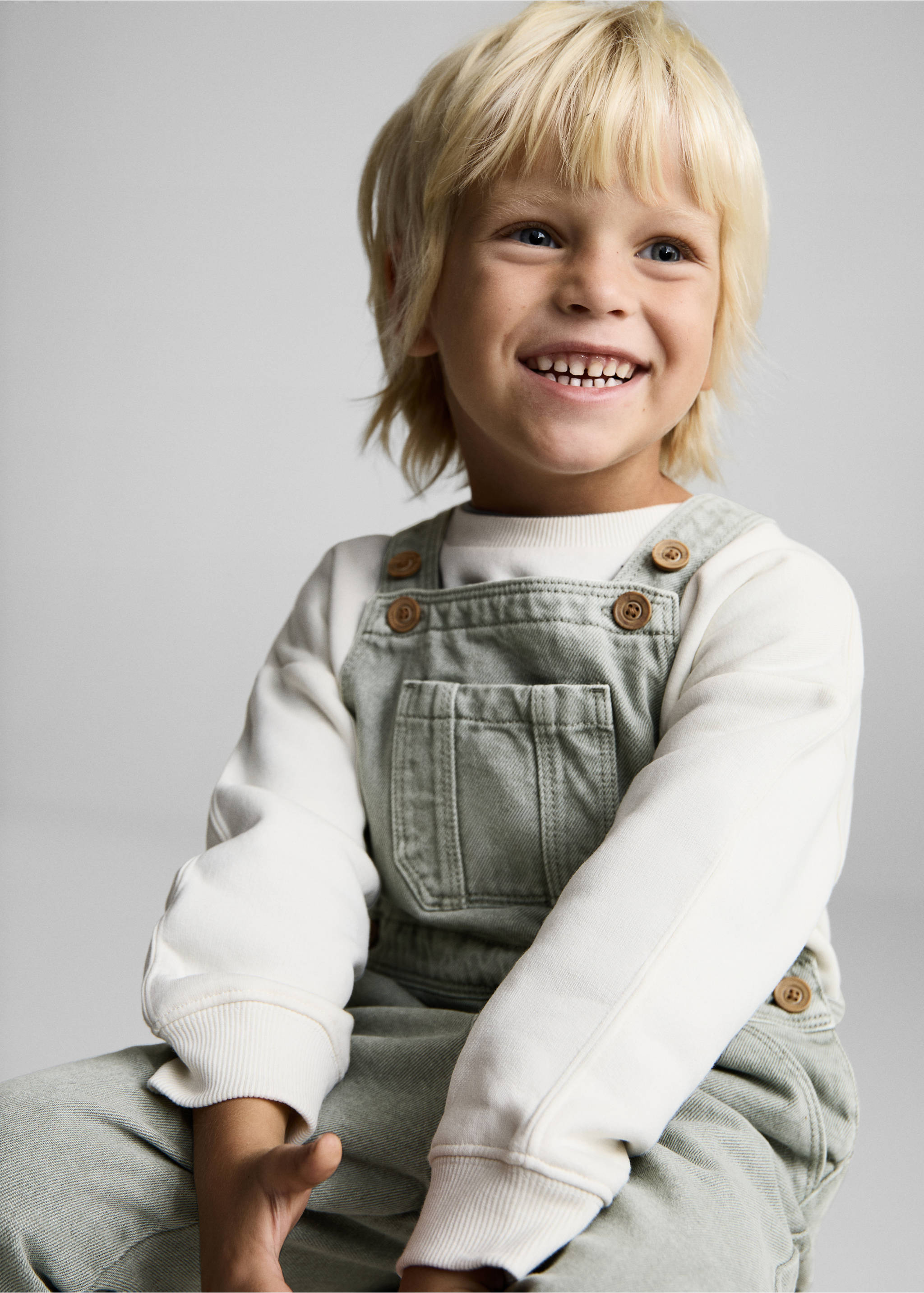 Lange Jeans-Latzhose mit Tasche - Mittlere Ansicht, Wassergrün. Ref: 87051048-00.