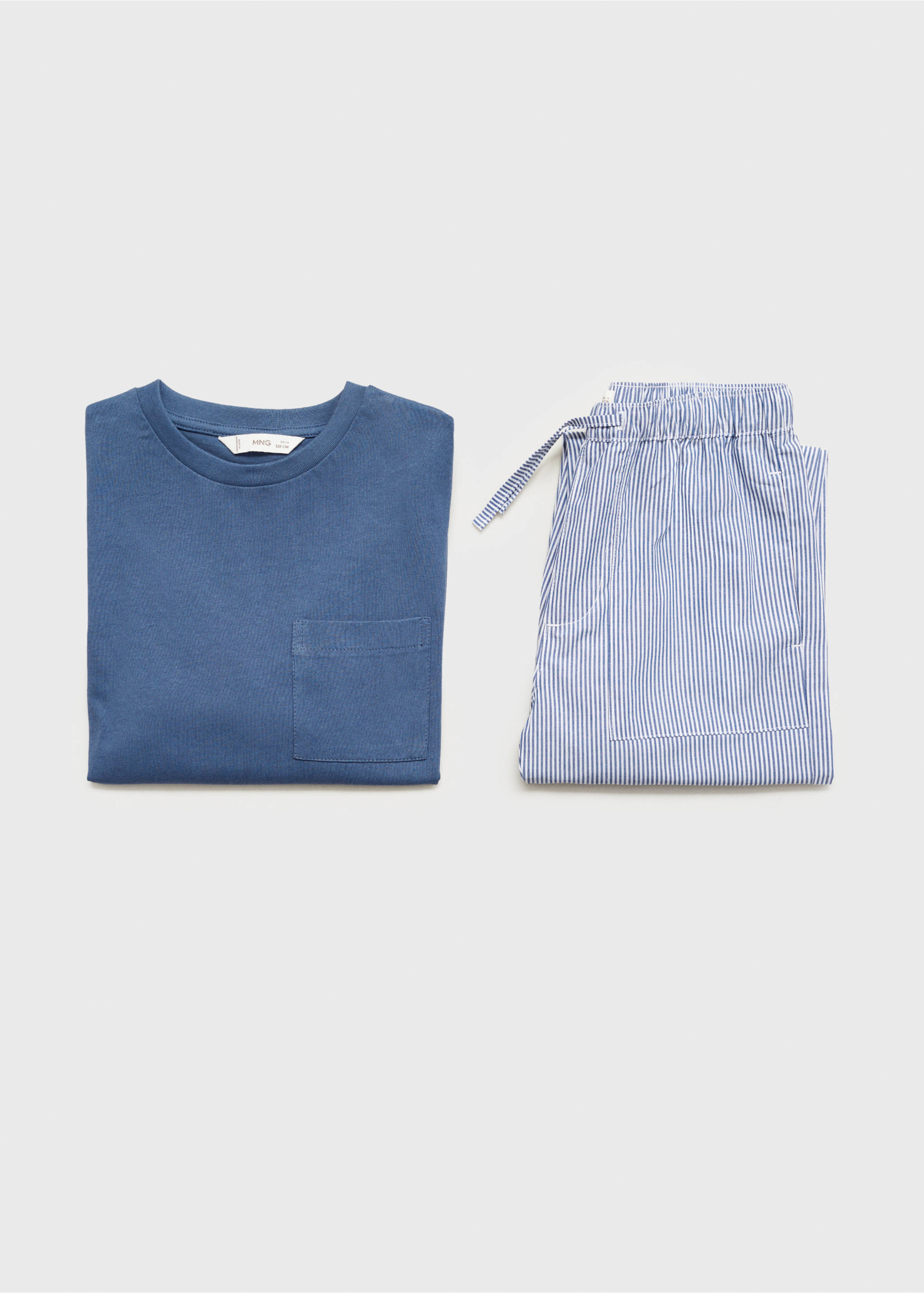 Striped cotton long pyjama - Details of the article 0, Blue. Ref: 87051049-00.