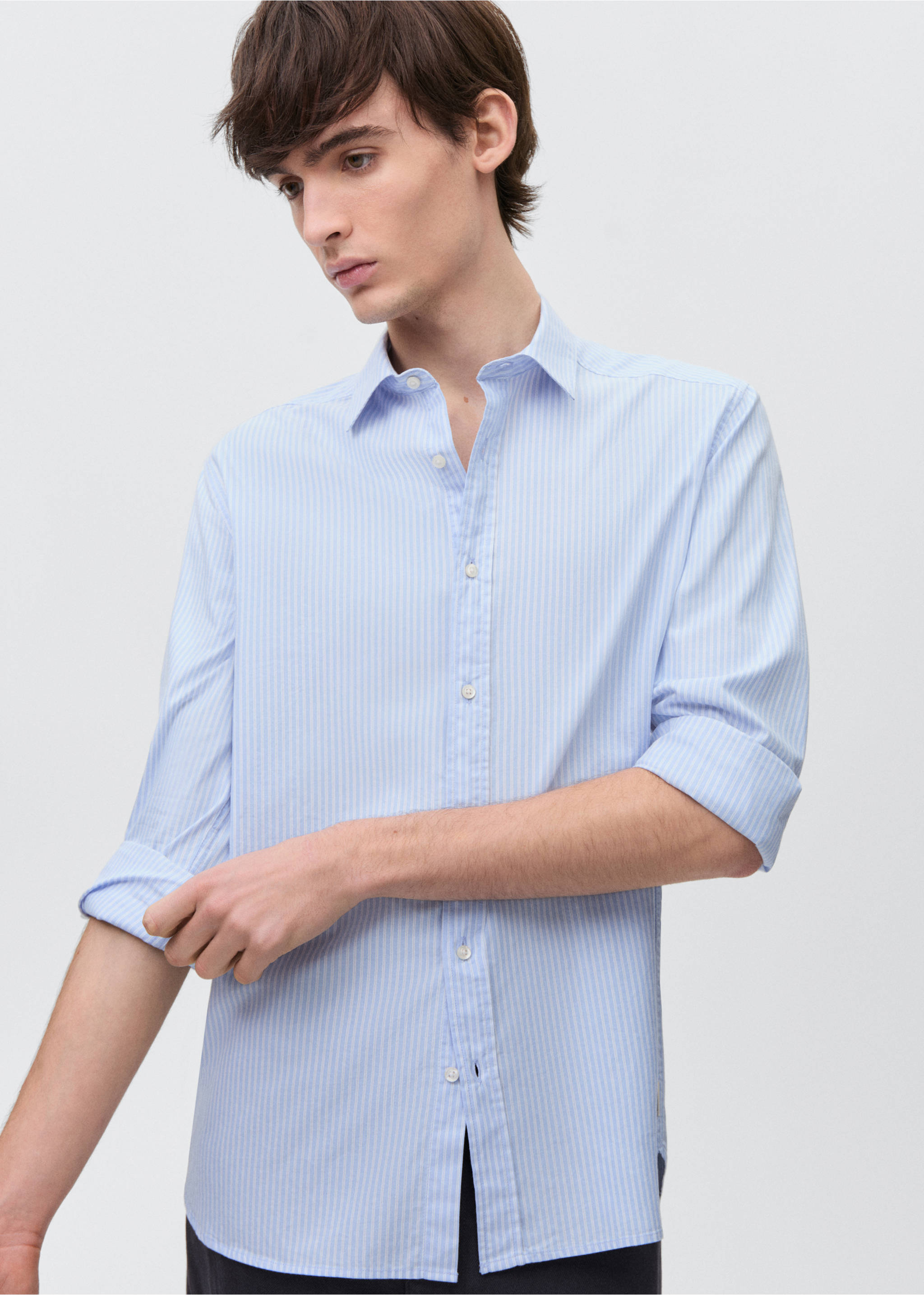Camisa rayas algodón - Plano medio, Azul celeste. Ref: 87051055-00.