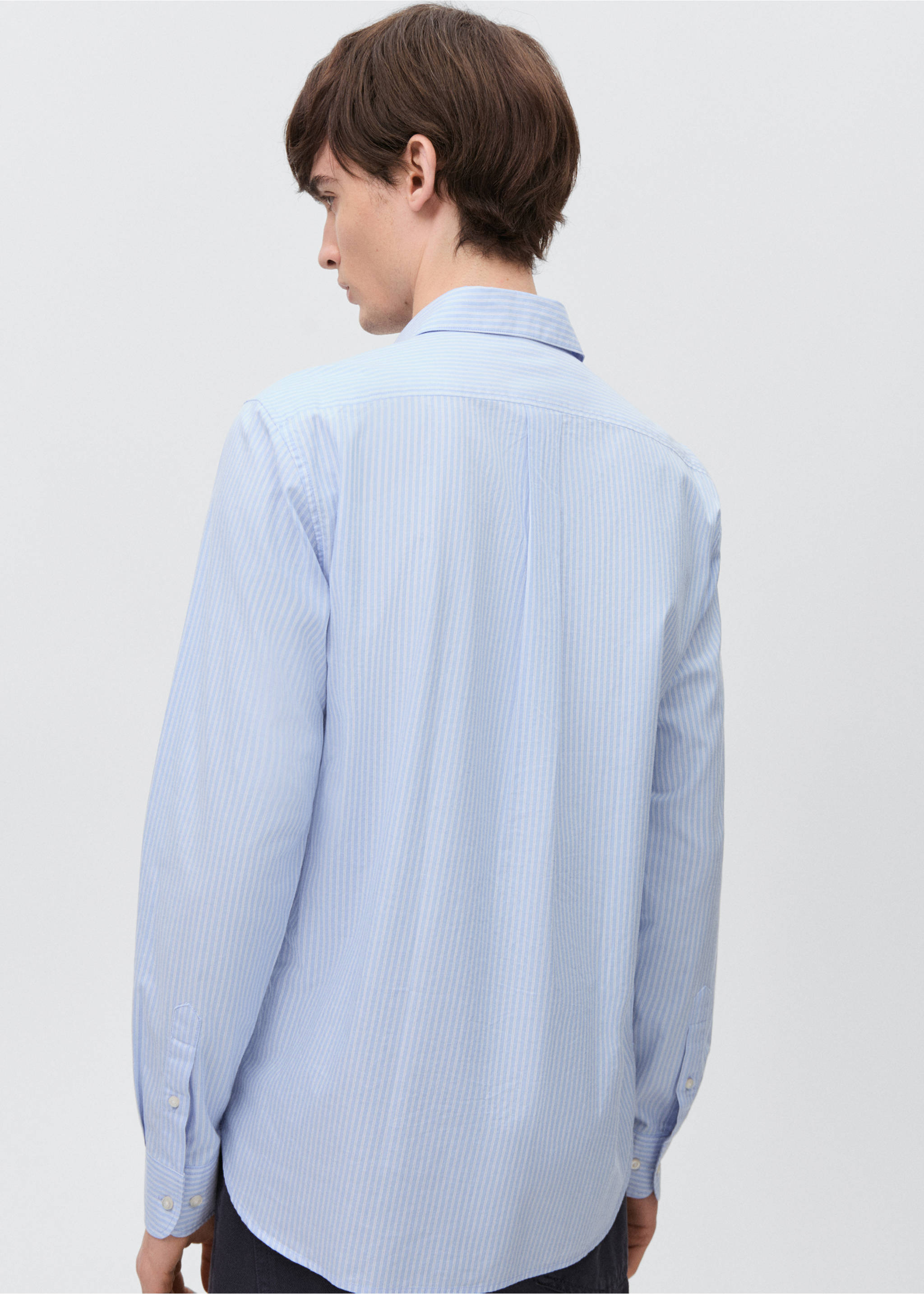 Camisa rayas algodón - Reverso del artículo, Azul celeste. Ref: 87051055-00.