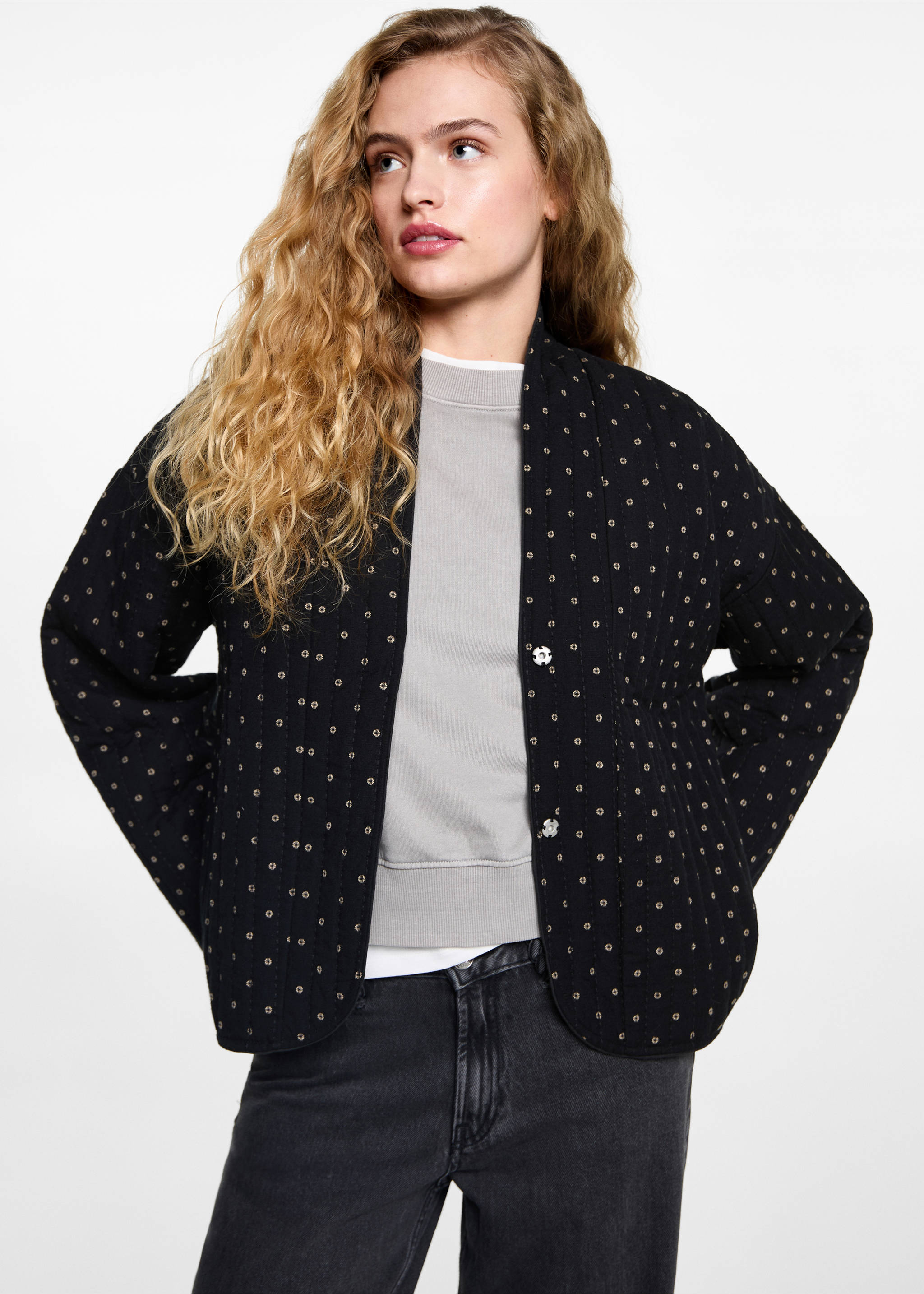 Quilted cotton jacket - Medium plane, Black. Ref: 87051513-00.