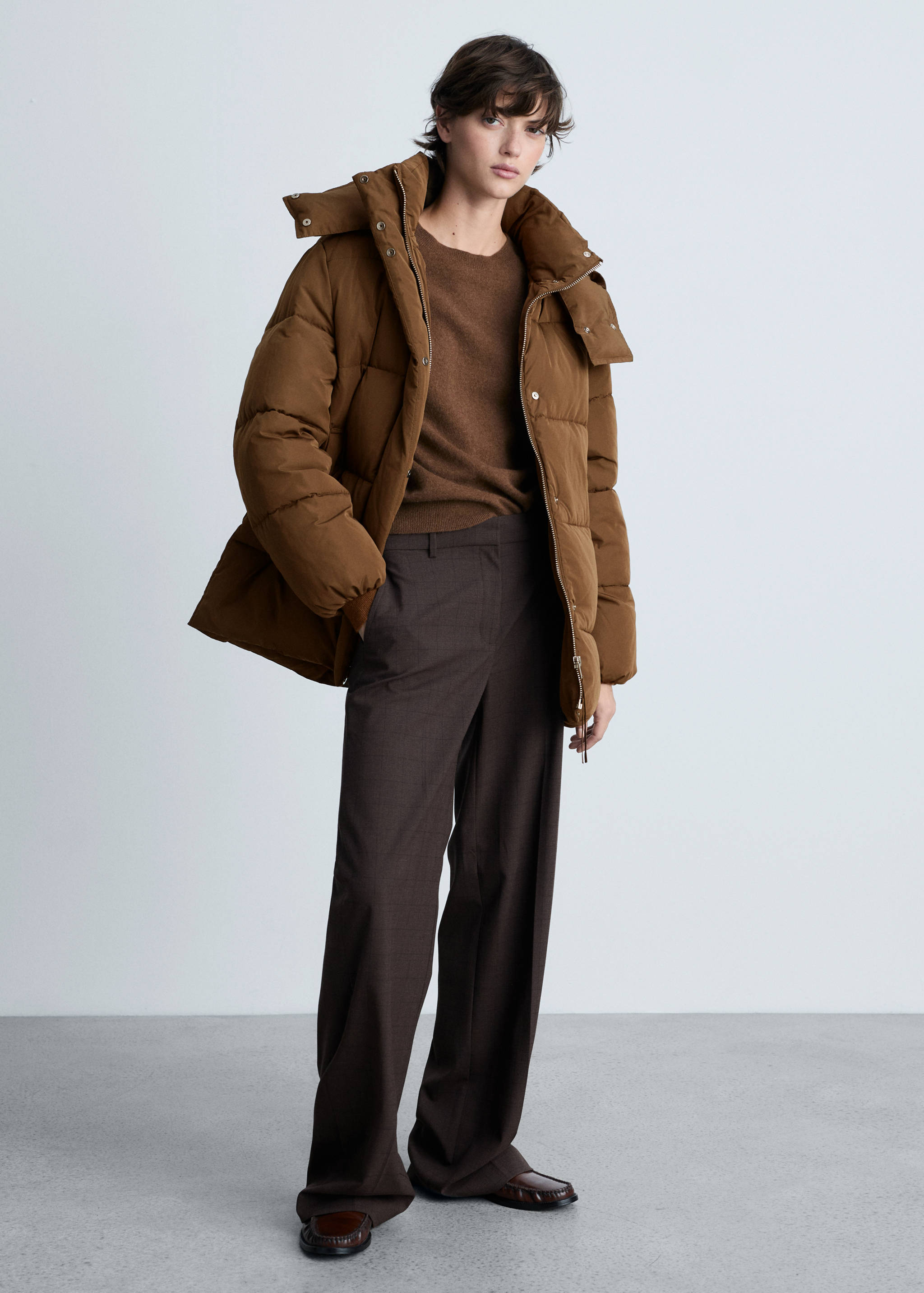 Midi quilted anorak with hood - General plane