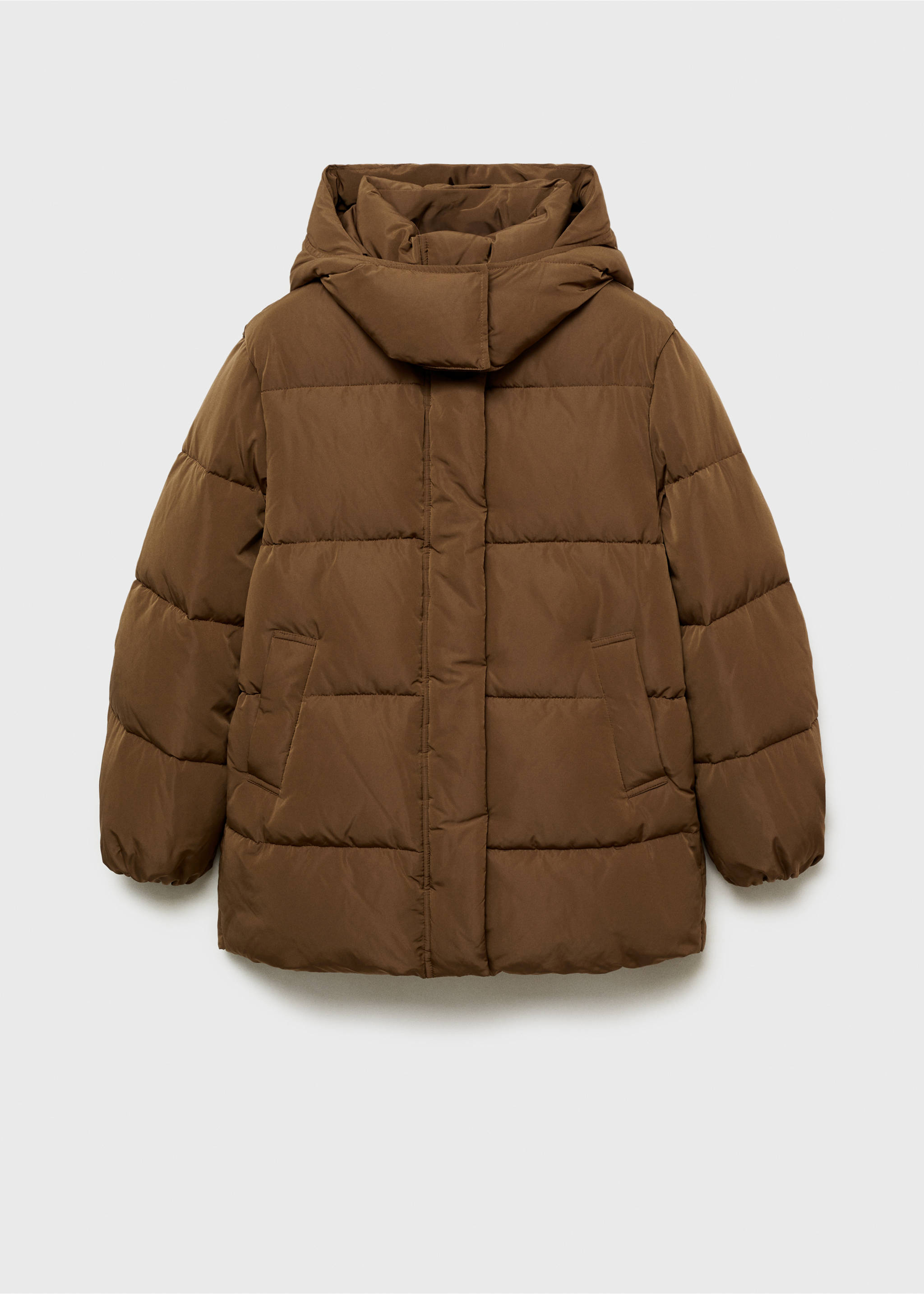 Midi quilted anorak with hood - Article without model, Medium Brown. Ref: 87051514-00.