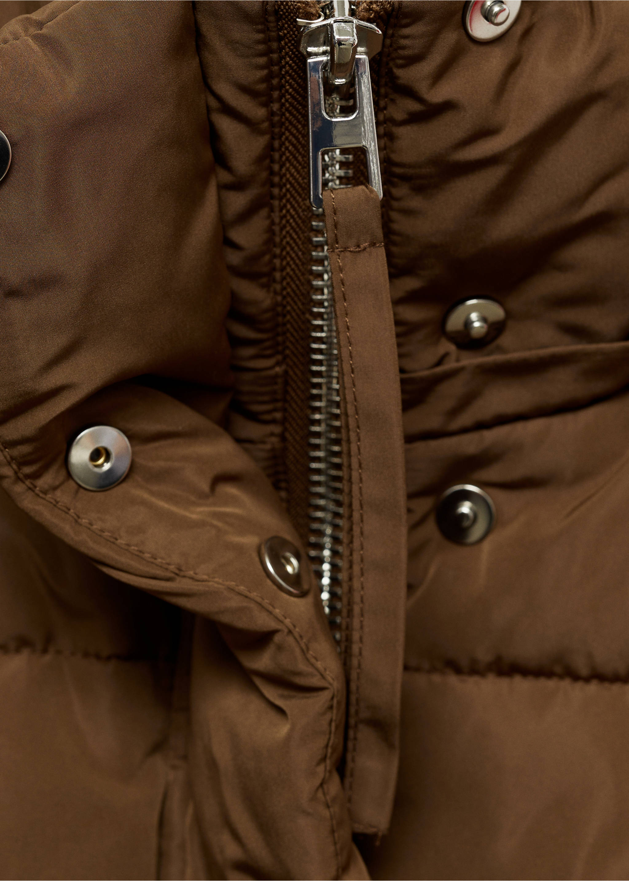 Midi quilted anorak with hood - Details of the article 0, Medium Brown. Ref: 87051514-00.