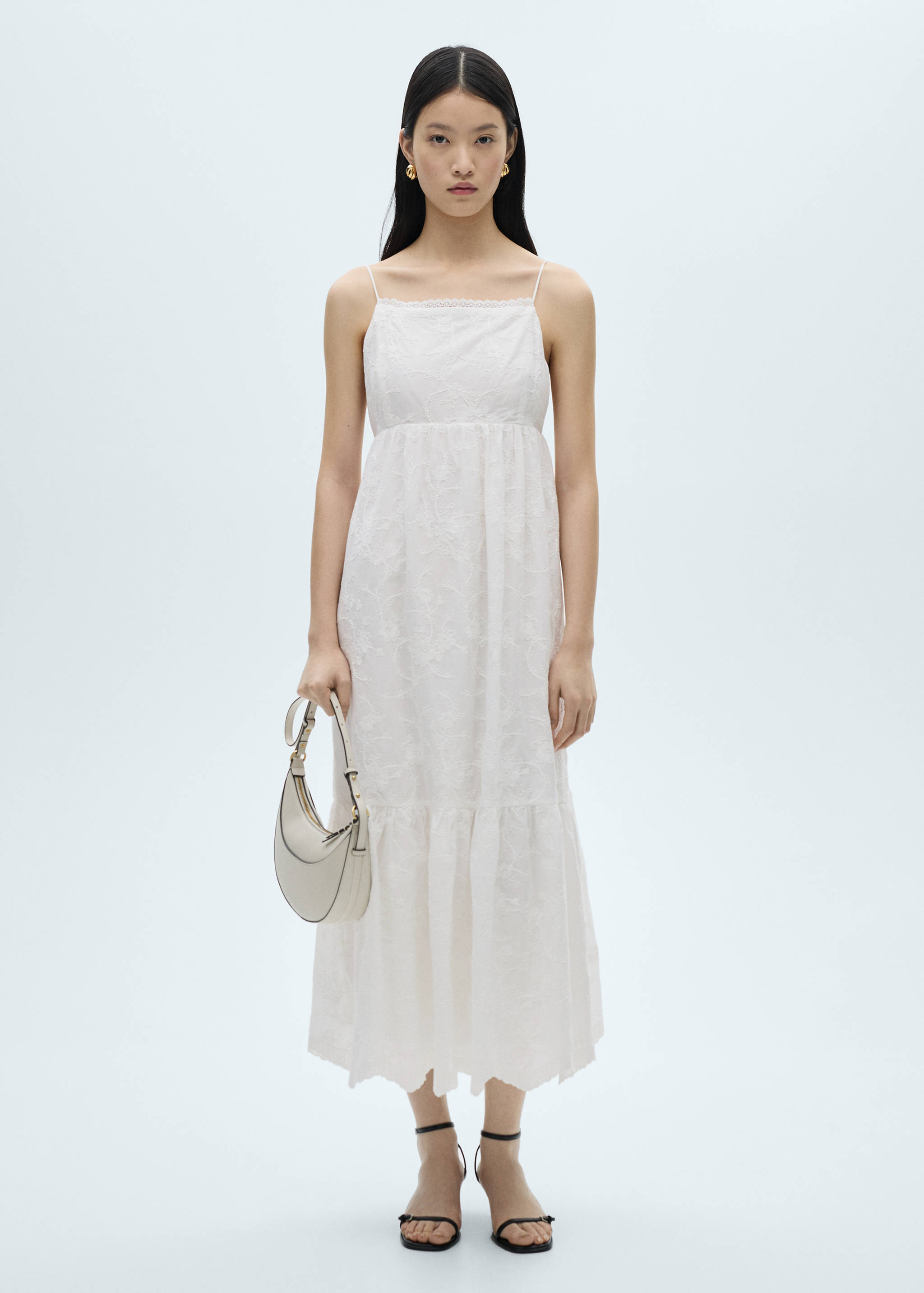 Floral embroidered dress with straps - General plane