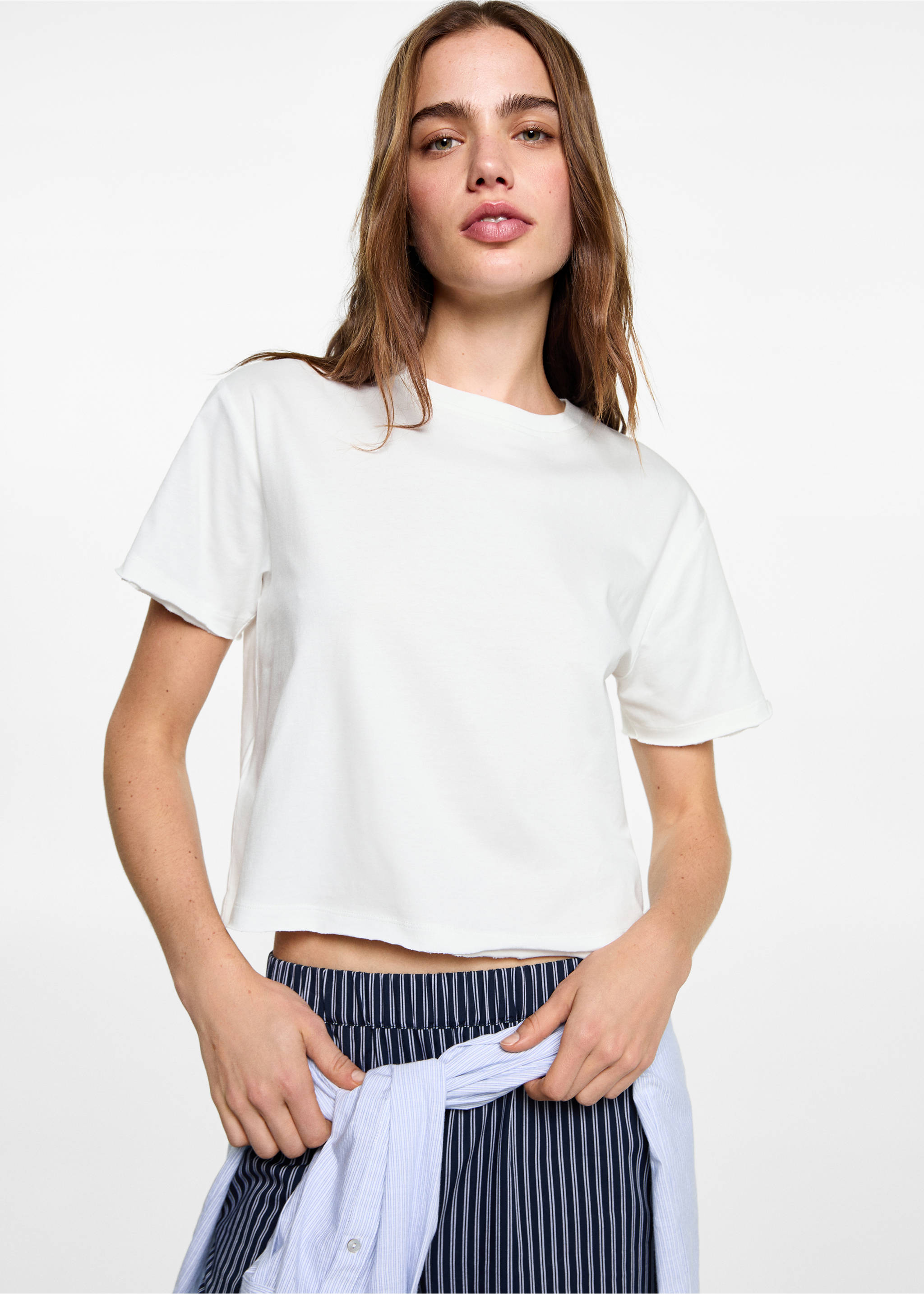 Tricou crop - Plan mediu, Alb-murdar. Ref: 87052538-00.
