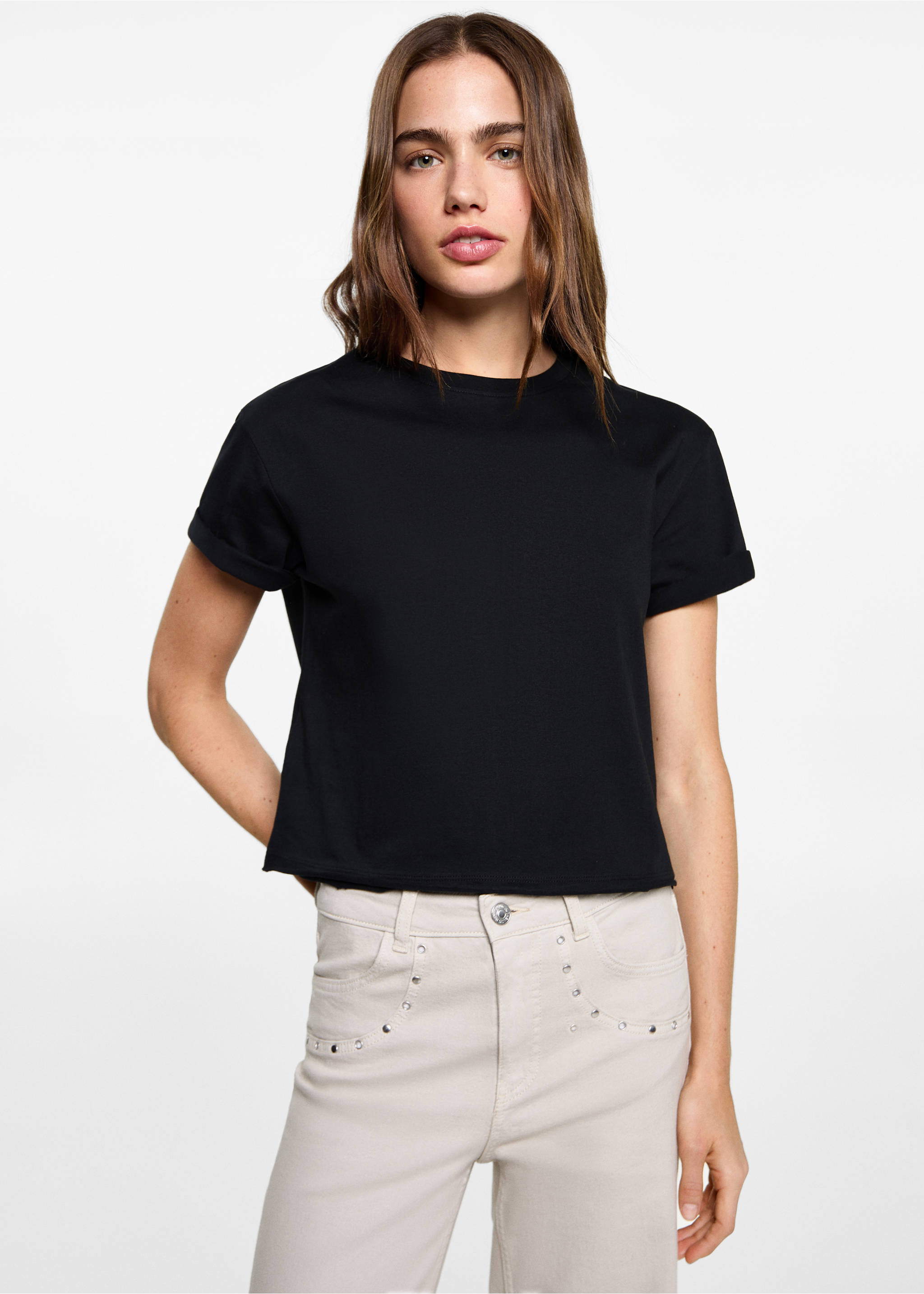 Tricou crop - Plan mediu, Negru. Ref: 87052538-00.