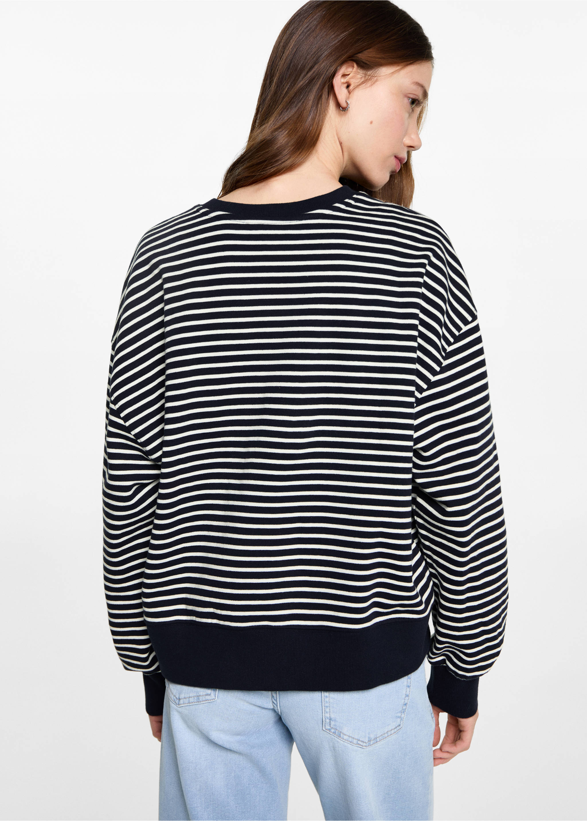 Gestreiftes Baumwoll-Sweatshirt - Rückseite des Artikels, Dunkles Marineblau. Ref: 87052539-00.