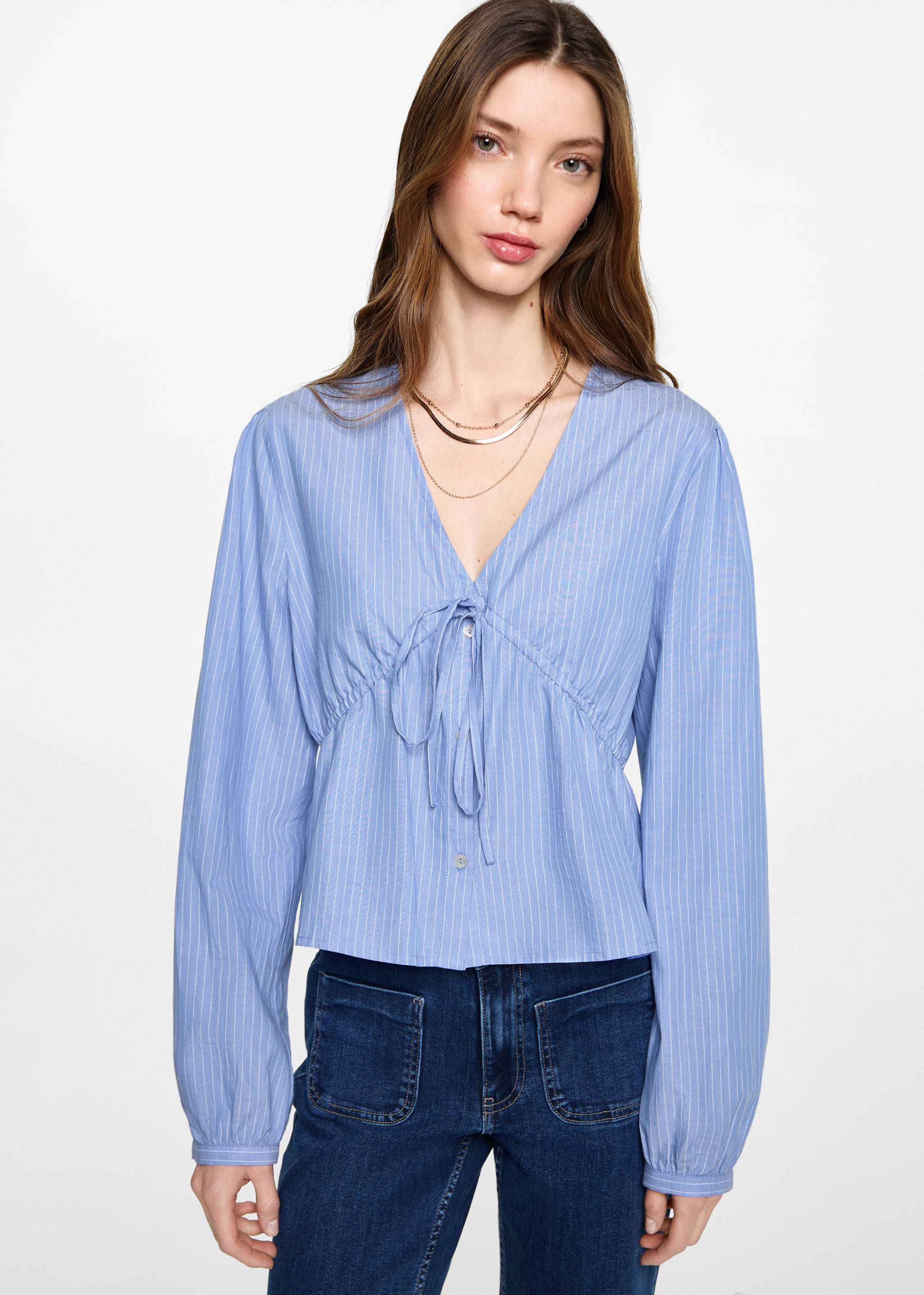 Gestreept T-shirt met strik - Middenvlak