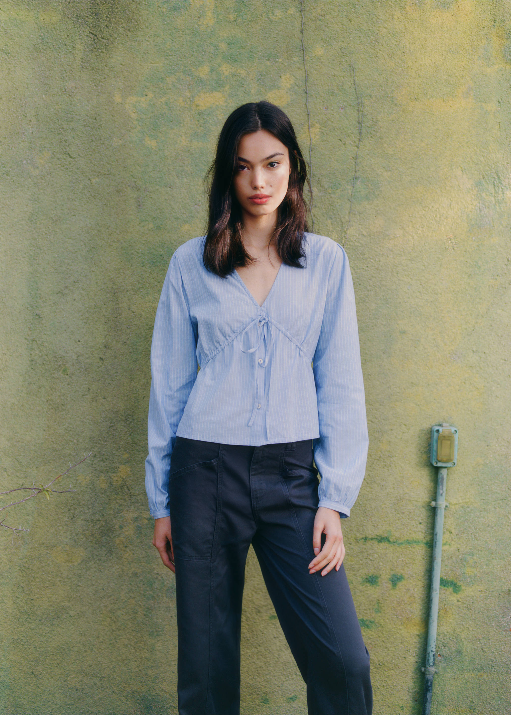 Koszula w paski z kokardą - Szczegóły artykułu 5, Niebieski. Ref: 87052540-00.