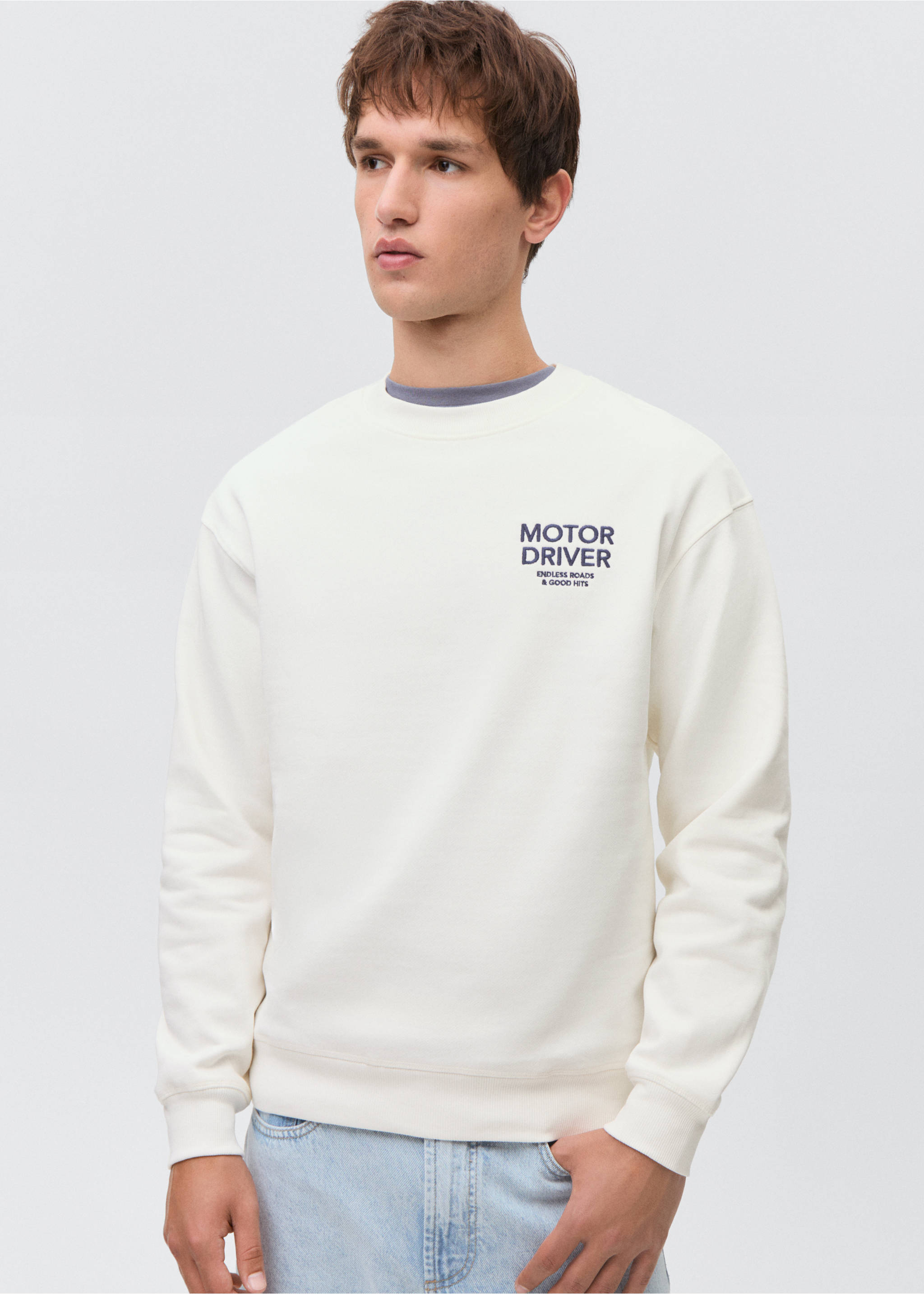 Cotton sweatshirt with printed message - Medium plane, Off White. Ref: 87052544-00.