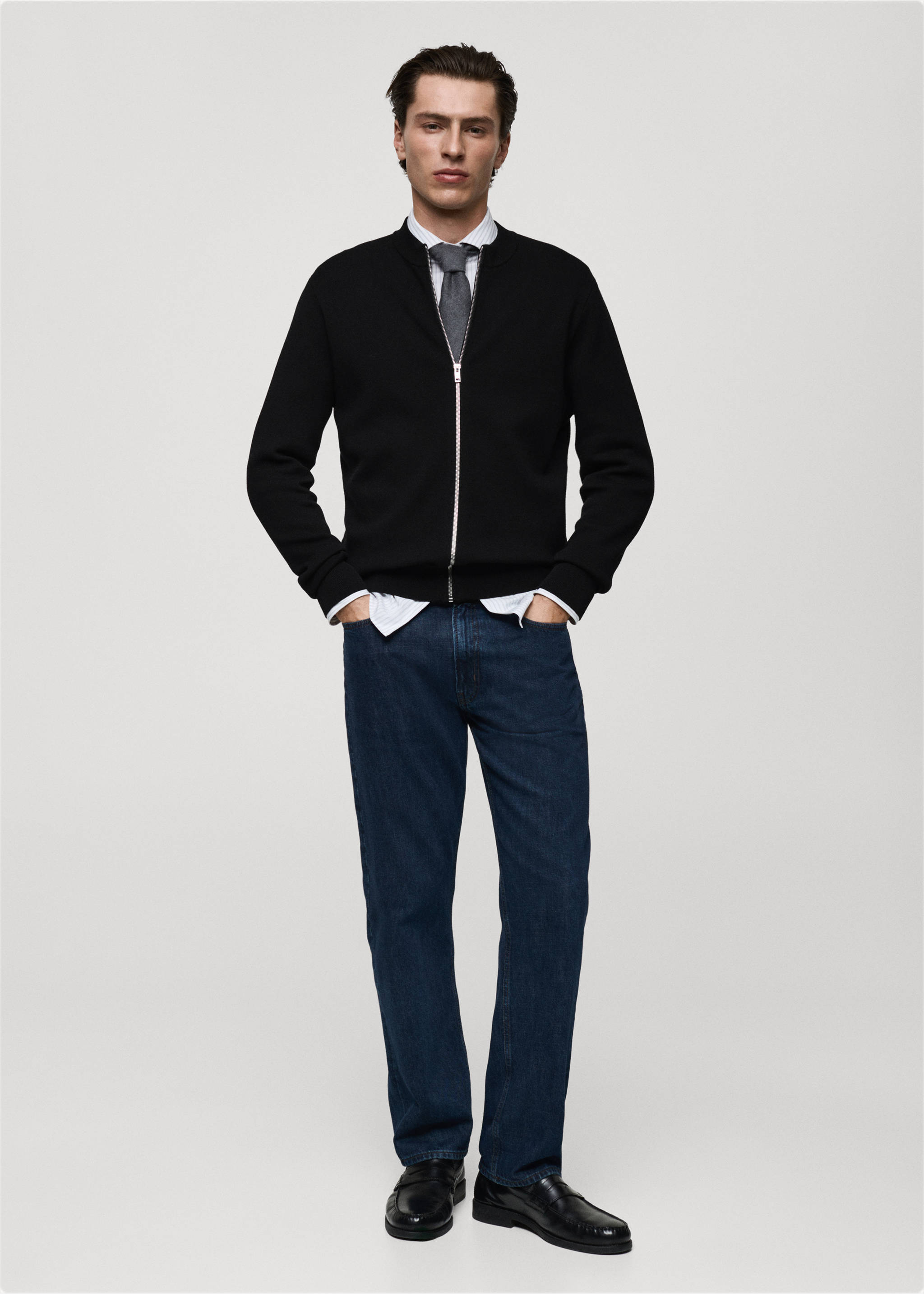 Zipped knit cardigan - General plane, Black. Ref: 87052890-00.