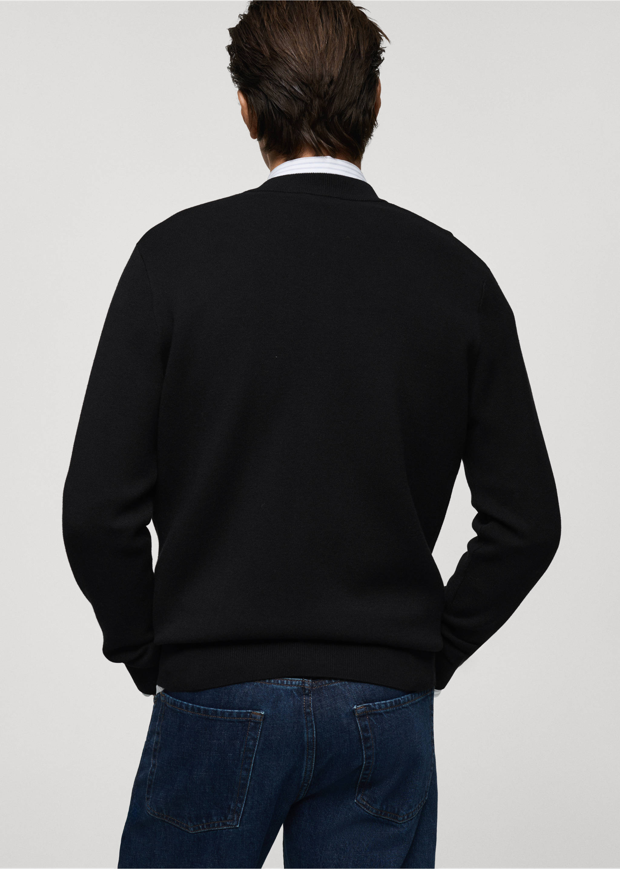 Zipped knit cardigan - Reverse of the article, Black. Ref: 87052890-00.