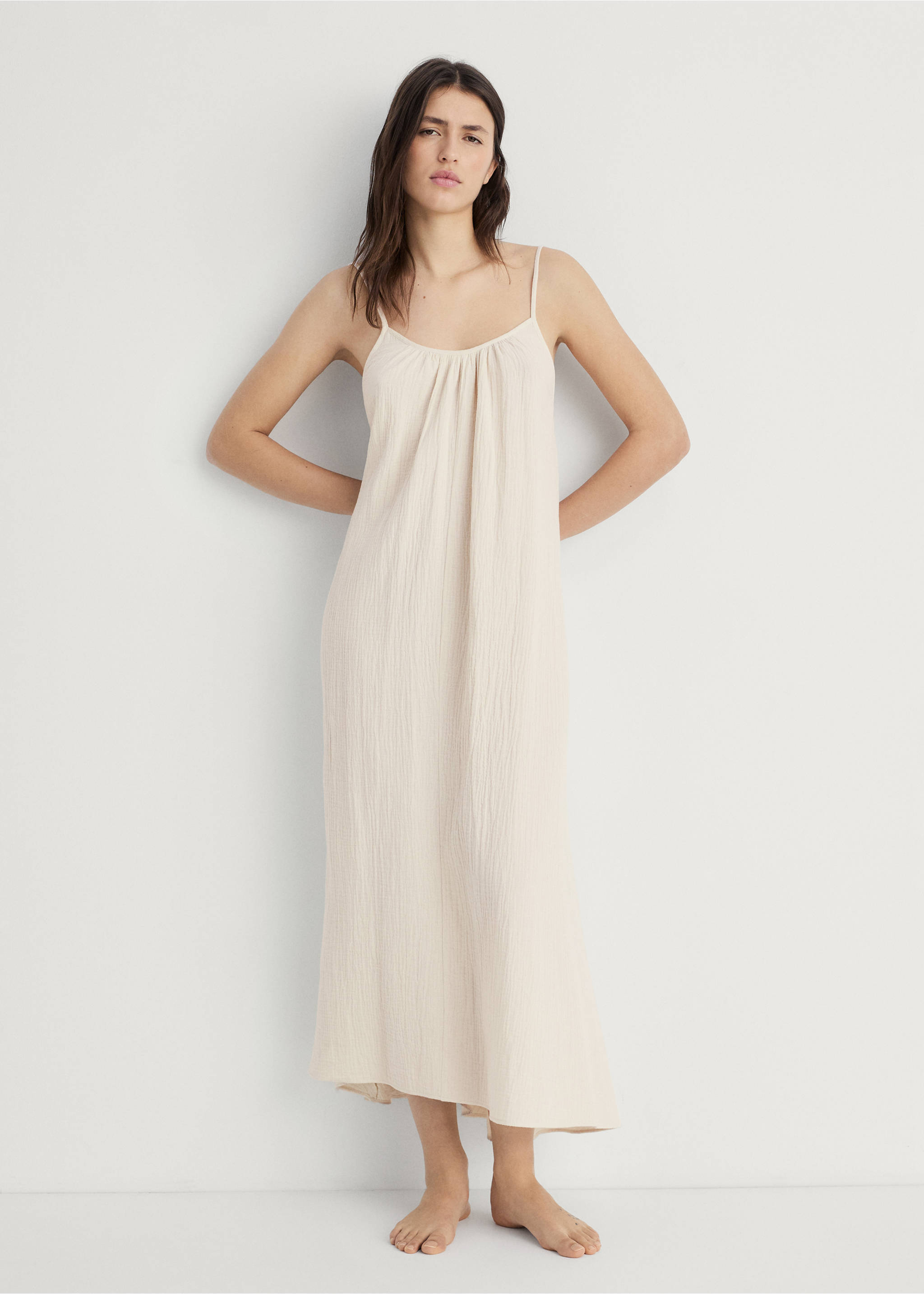 Unifarbenes Nachthemd aus Baumwolle - Allgemeine Ansicht, Beige. Ref: 87052891-00.