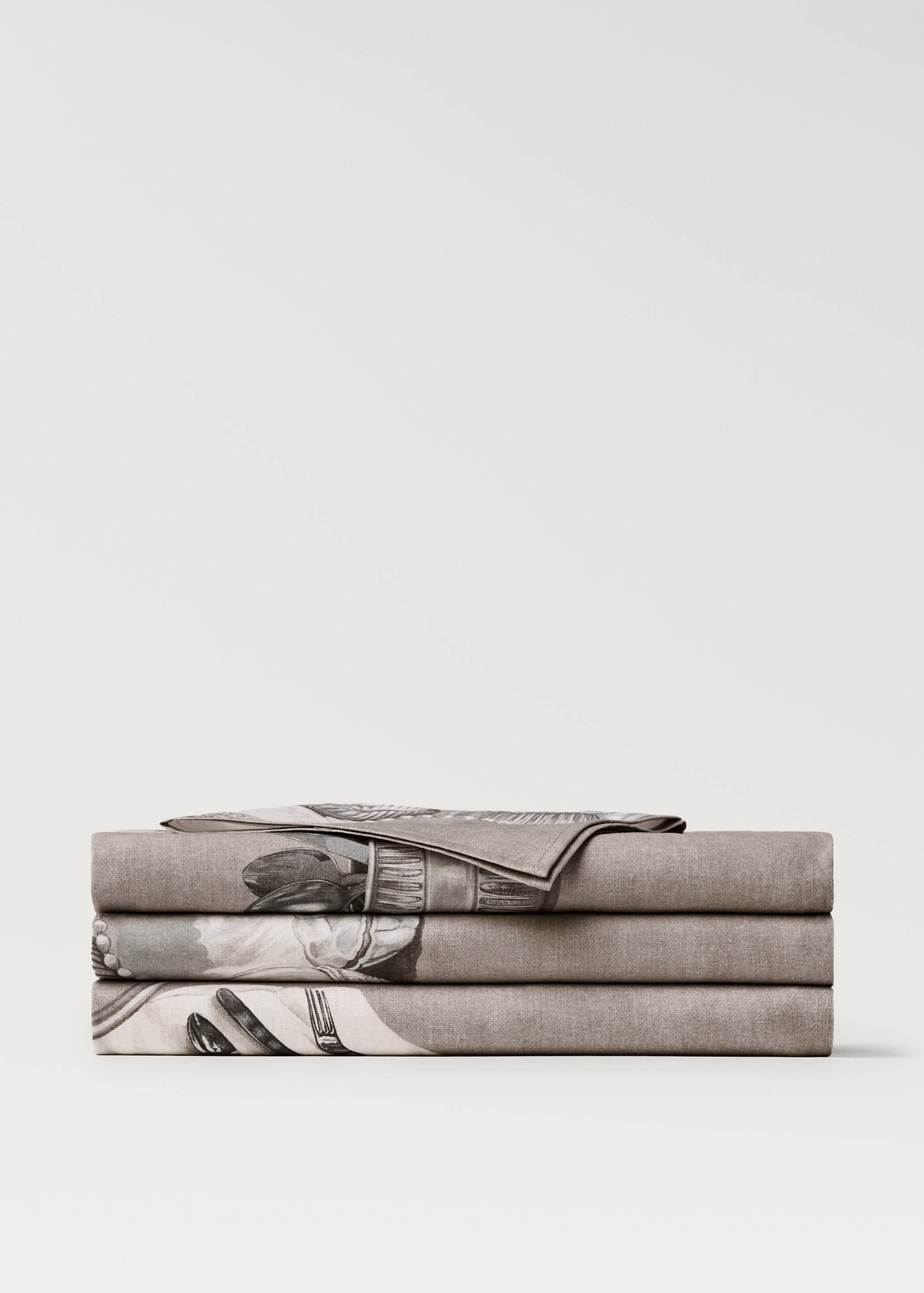 Cotton-linen tablecloth with tableware print for 6 to 8 diners - Article without model