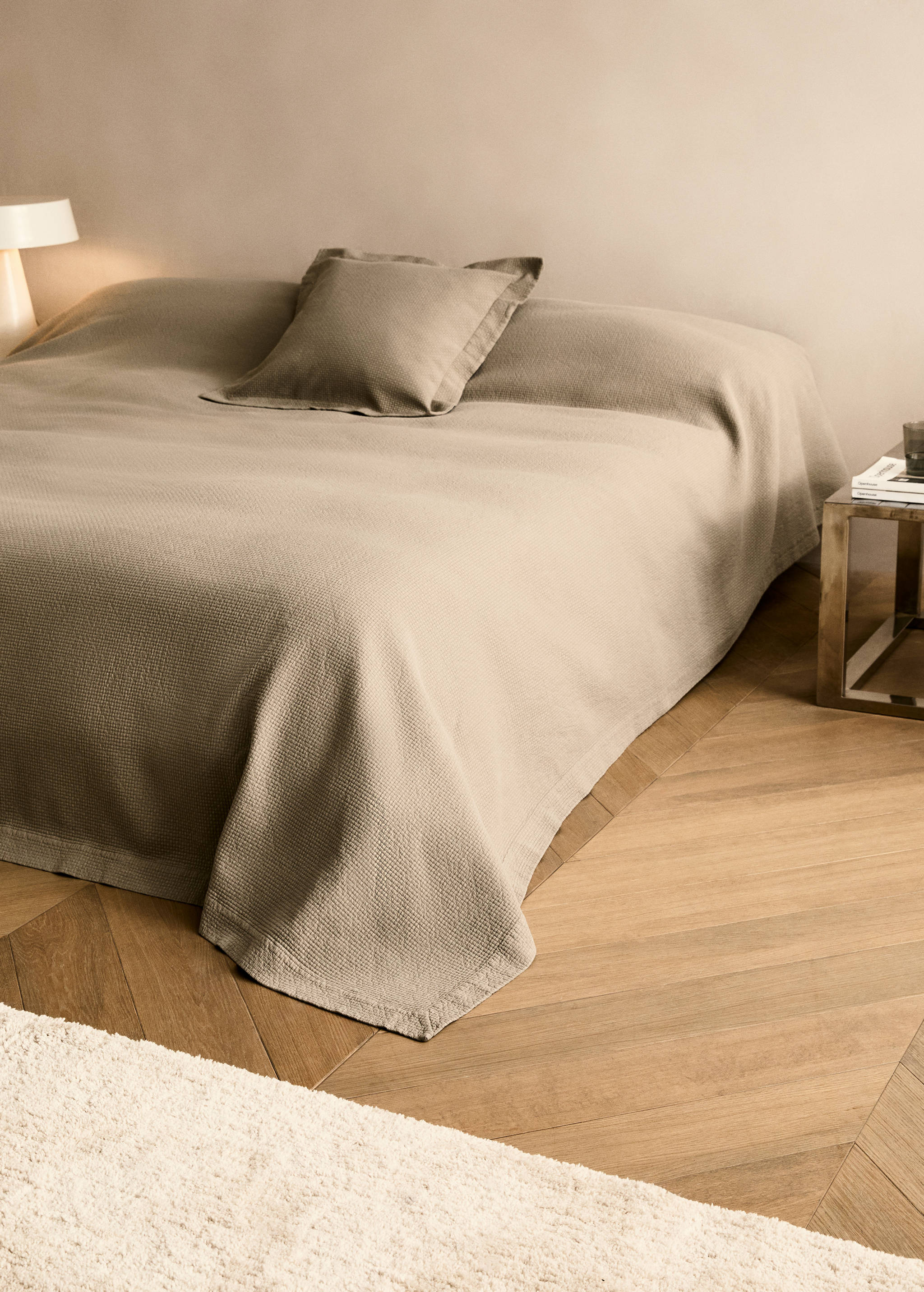Cotton jacquard mini-check bedspread for 180/200 cm bed - General plane