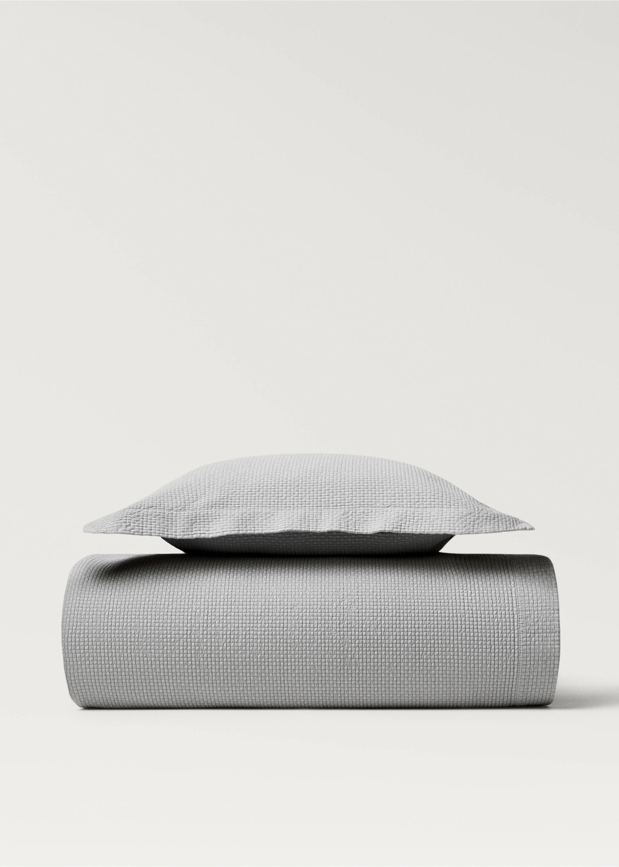Cotton jacquard mini-check bedspread for 180/200 cm bed - Details of the article 3, Grey. Ref: 87052944-00.