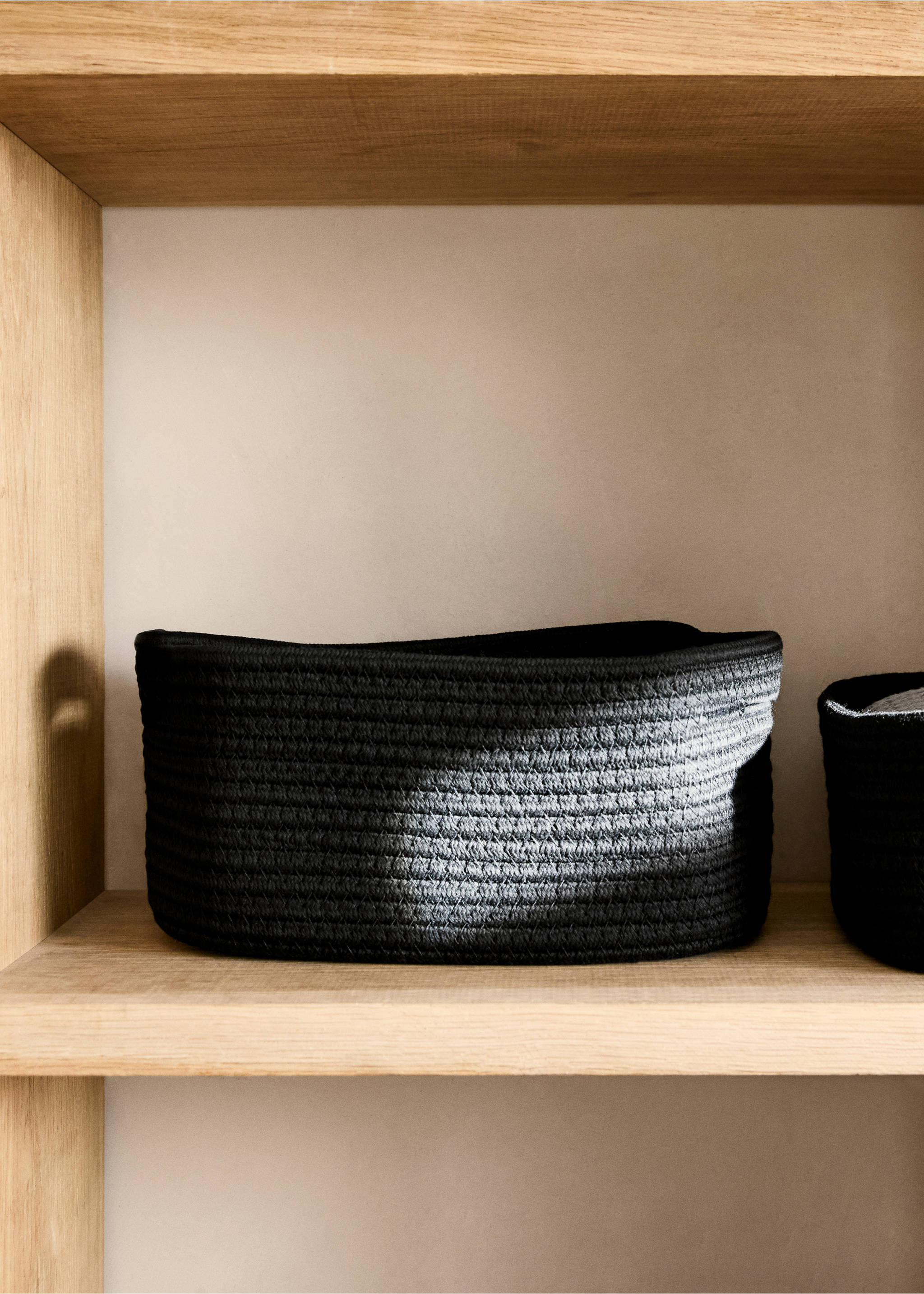 Medium rectangular cotton basket - General plane, Black. Ref: 87052957-00.