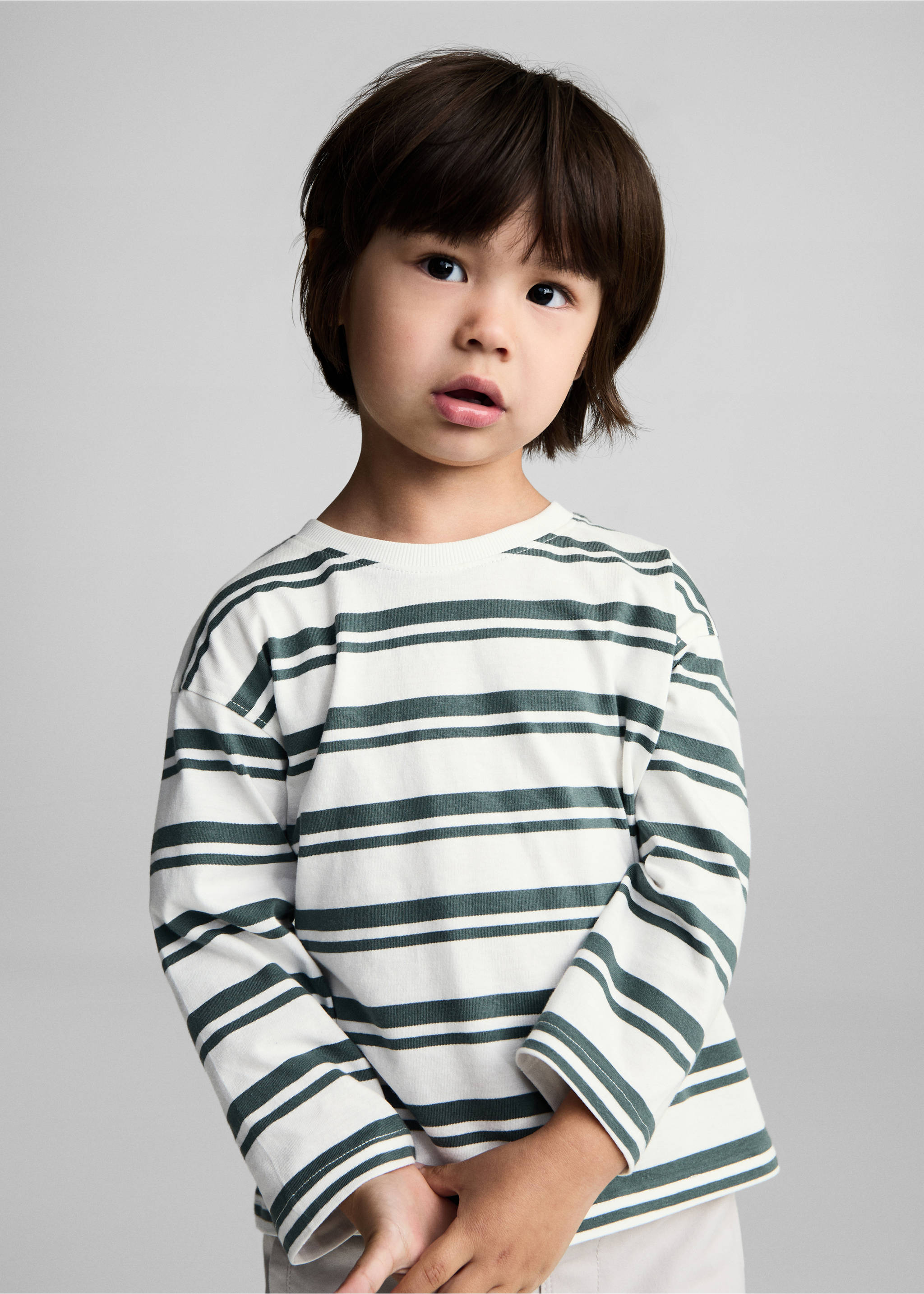 T-shirt 100 % coton rayures - Plan moyen, Vert forêt. Ref: 87053276-00.