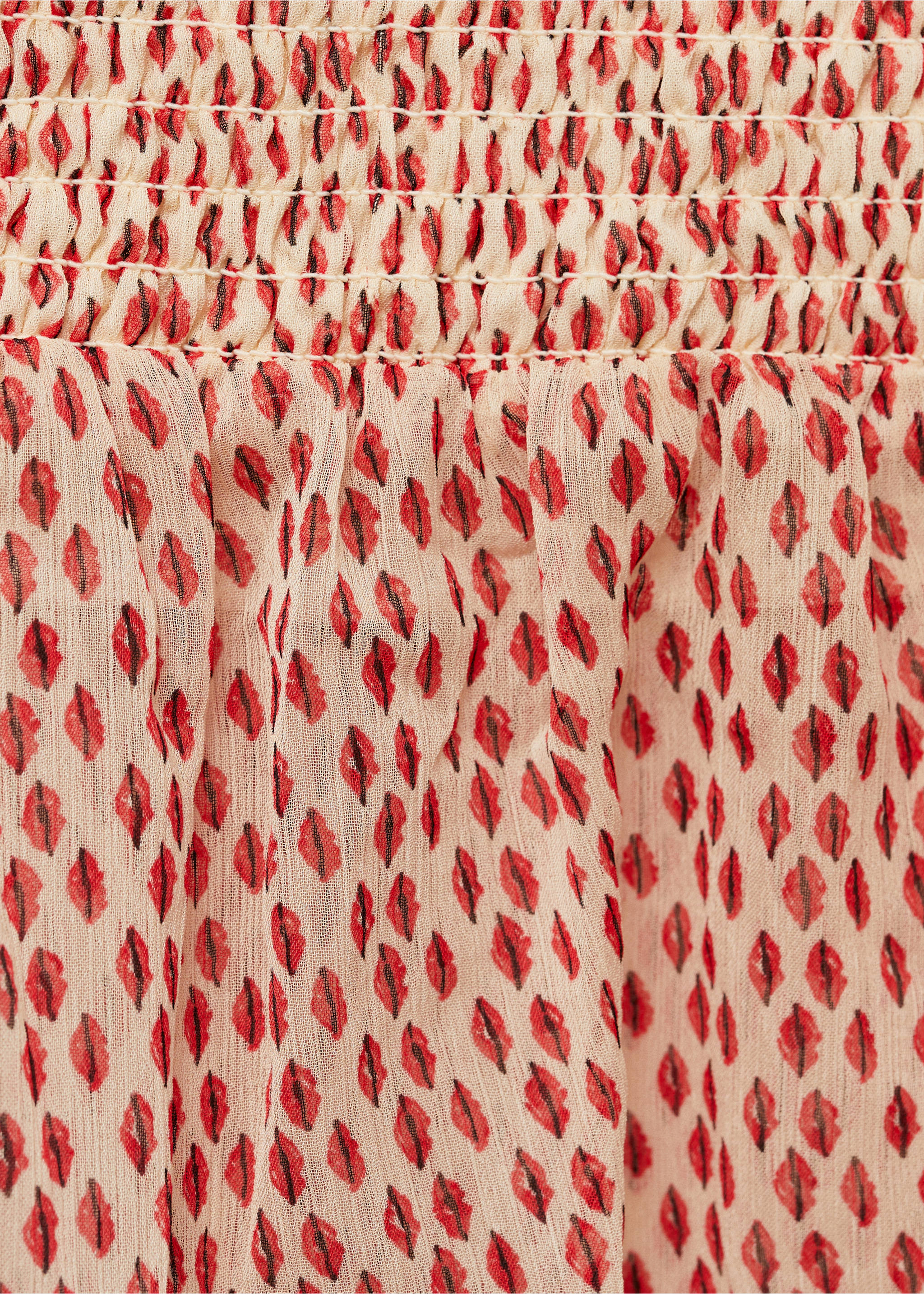 Printed ruched dress - Details of the article 8, Red. Ref: 87053279-00.