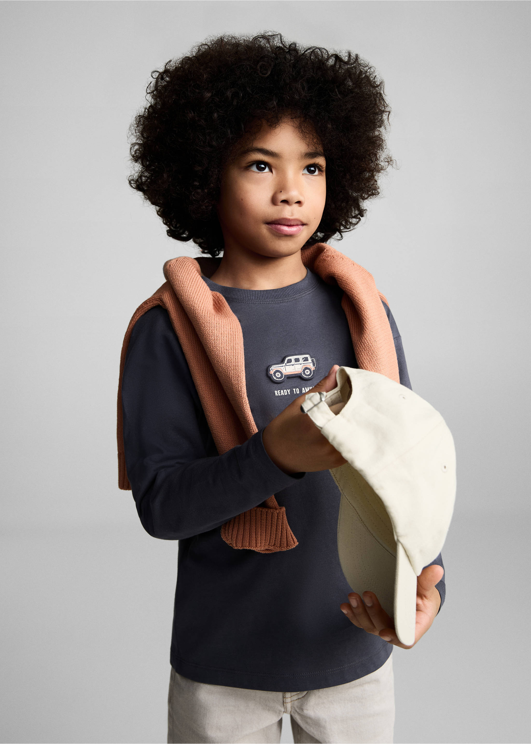 Printed cotton-blend T-shirt - Medium plane, Dark Grey. Ref: 87053285-00.