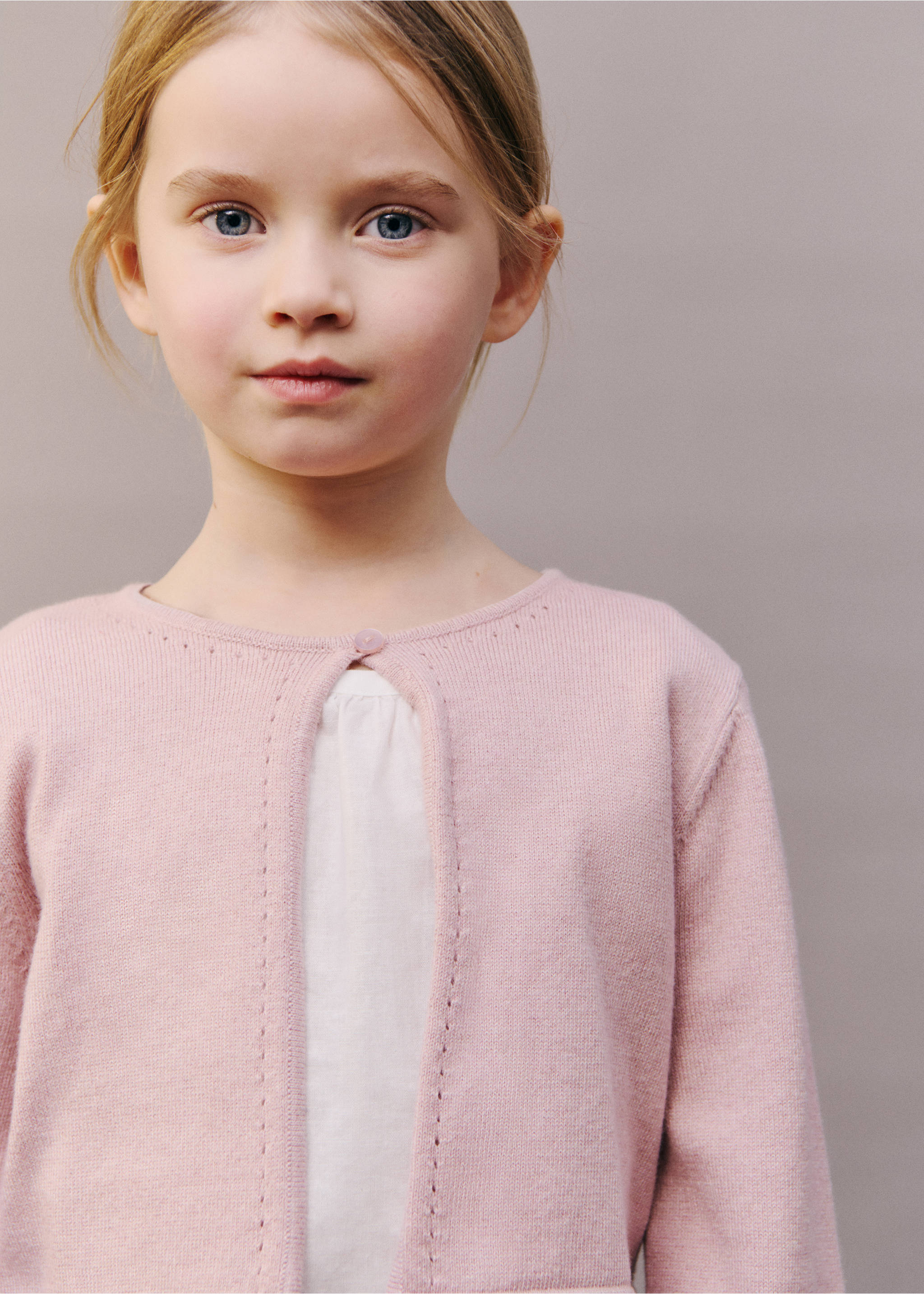 Openwork detail knit cardigan - Details of the article 5, Pale Pink. Ref: 87053648-00.