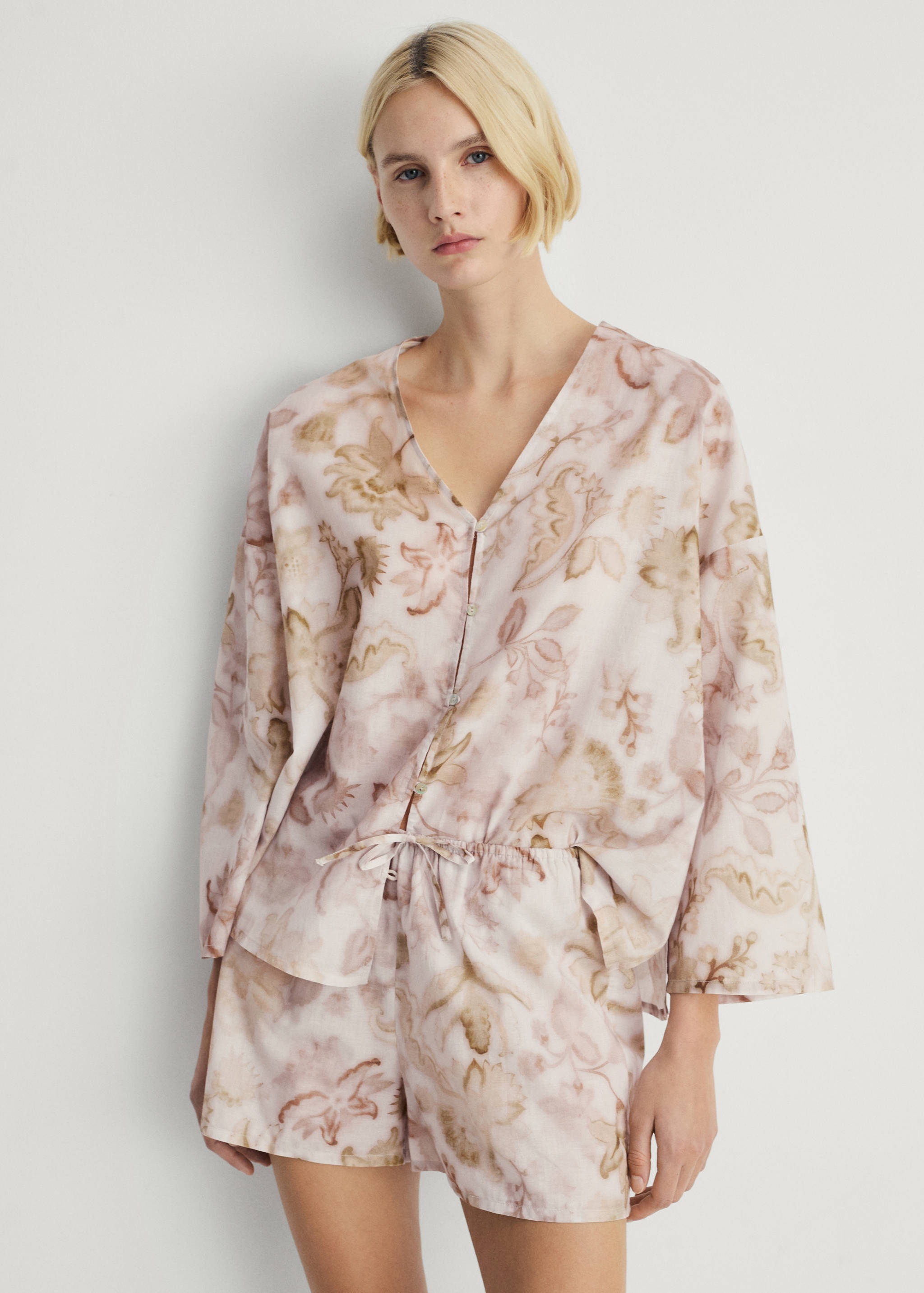 Korte pyjamabroek met bloemendetail - Detail van het artikel 1