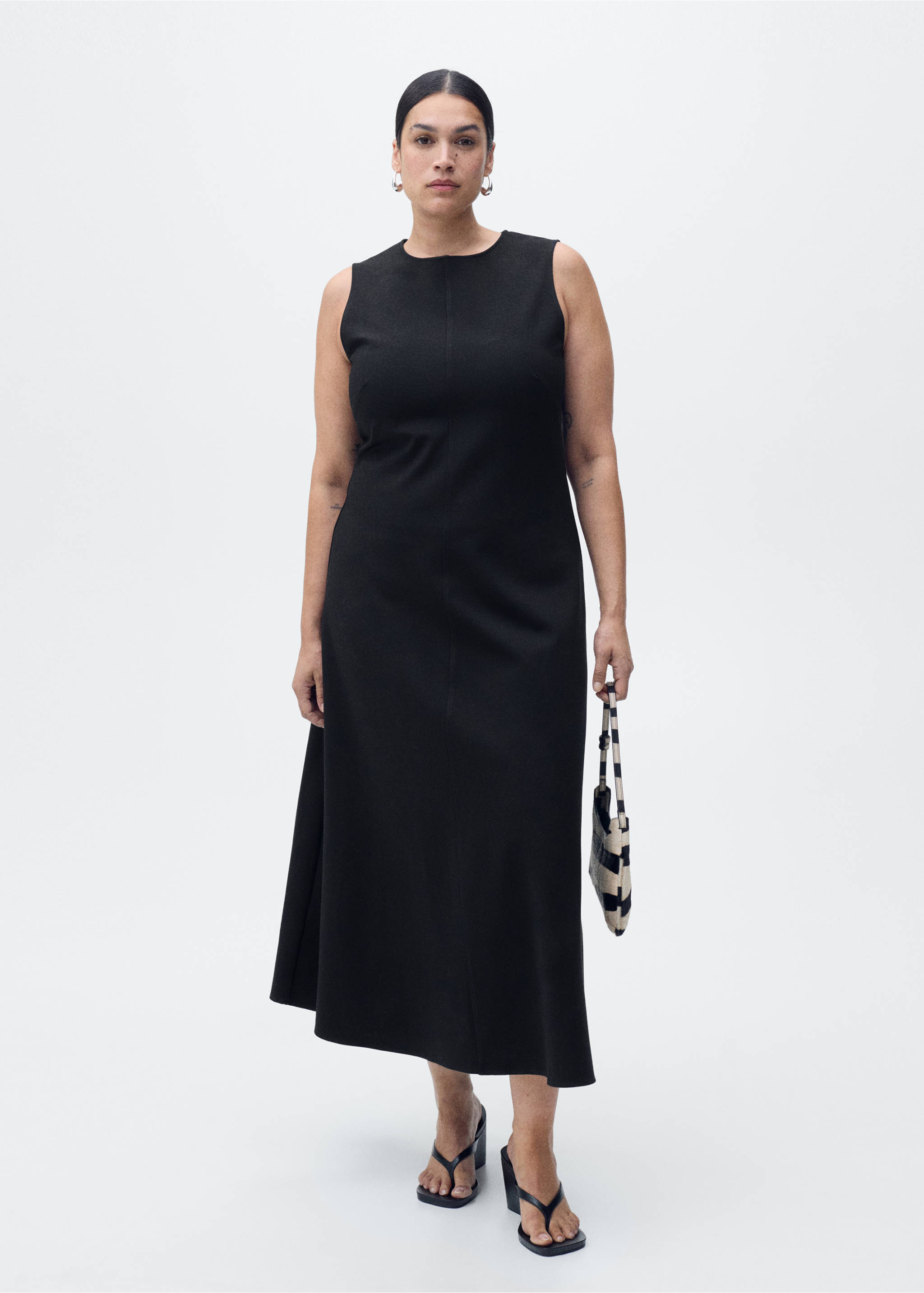 Flared midi-dress - Details of the article 3, Black. Ref: 87054072-00.