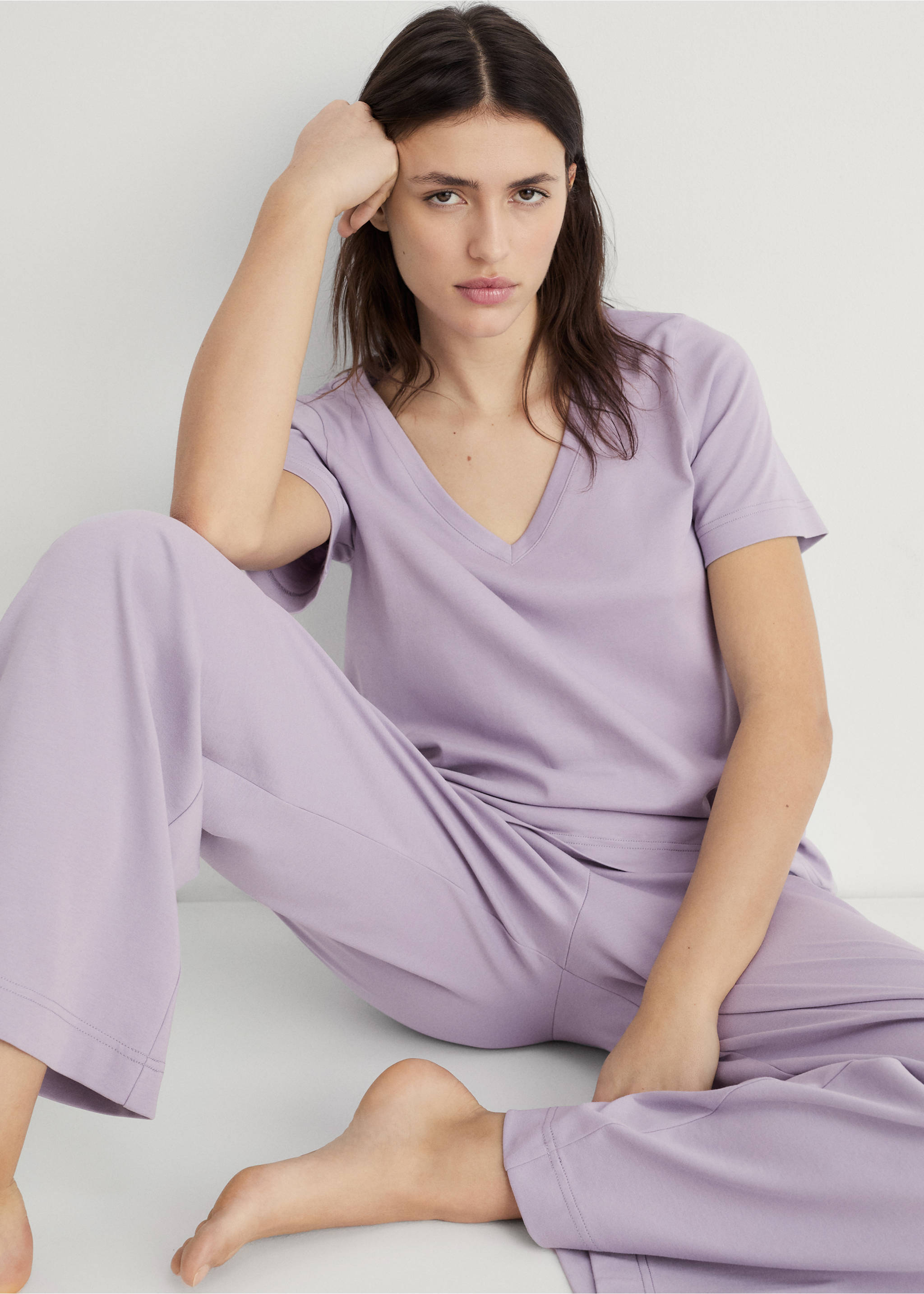 Pyjamahose Baumwolle schlichtes Design - Detail des Artikels 2, Lavendell. Ref: 87054073-00.