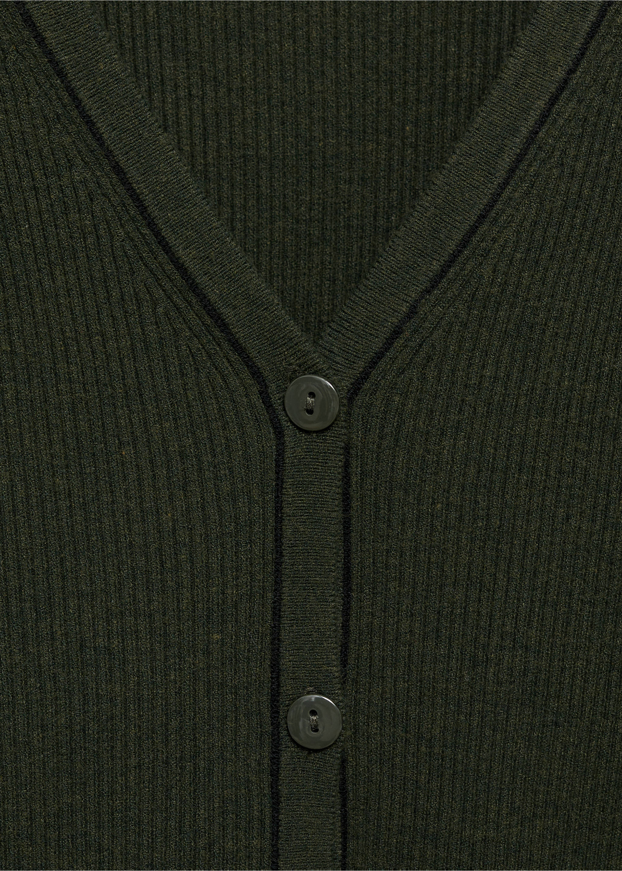 V-neck knitted cardigan - Details of the article 8, Khaki. Ref: 87054074-00.