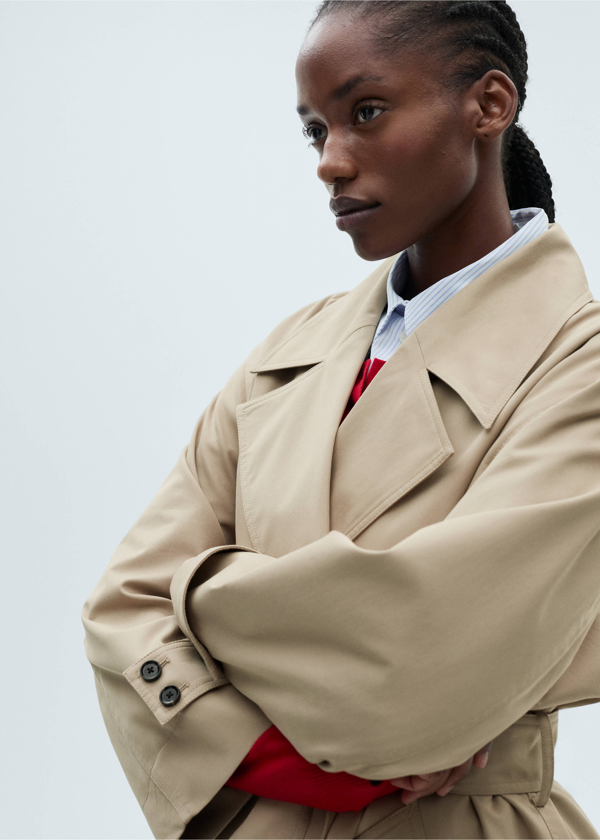 Langer zweireihiger Oversized-Trenchcoat - Detail des Artikels 5, Khaki. Ref: 87054076-00.