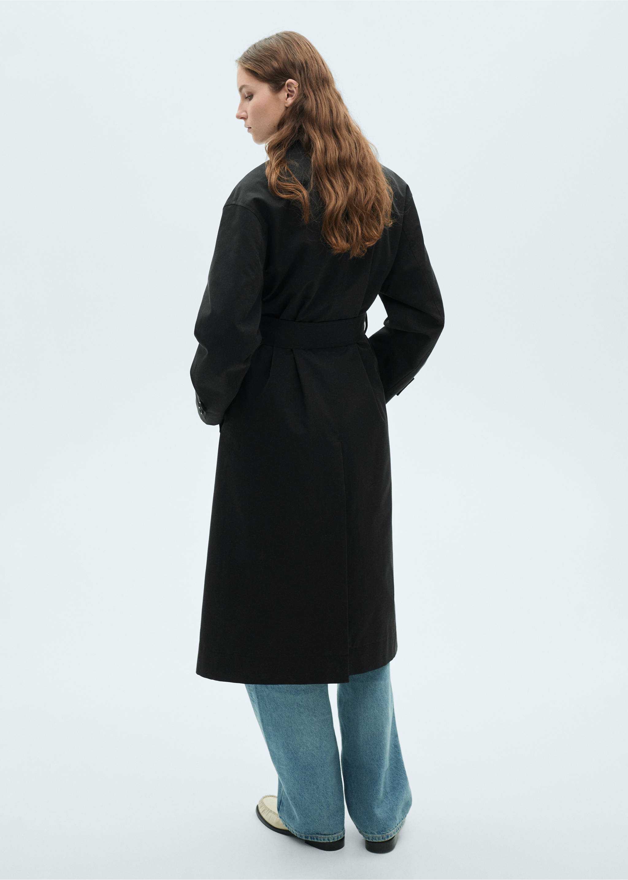 Long oversized double-breasted trench coat - Reverse of the article, Black. Ref: 87054076-00.