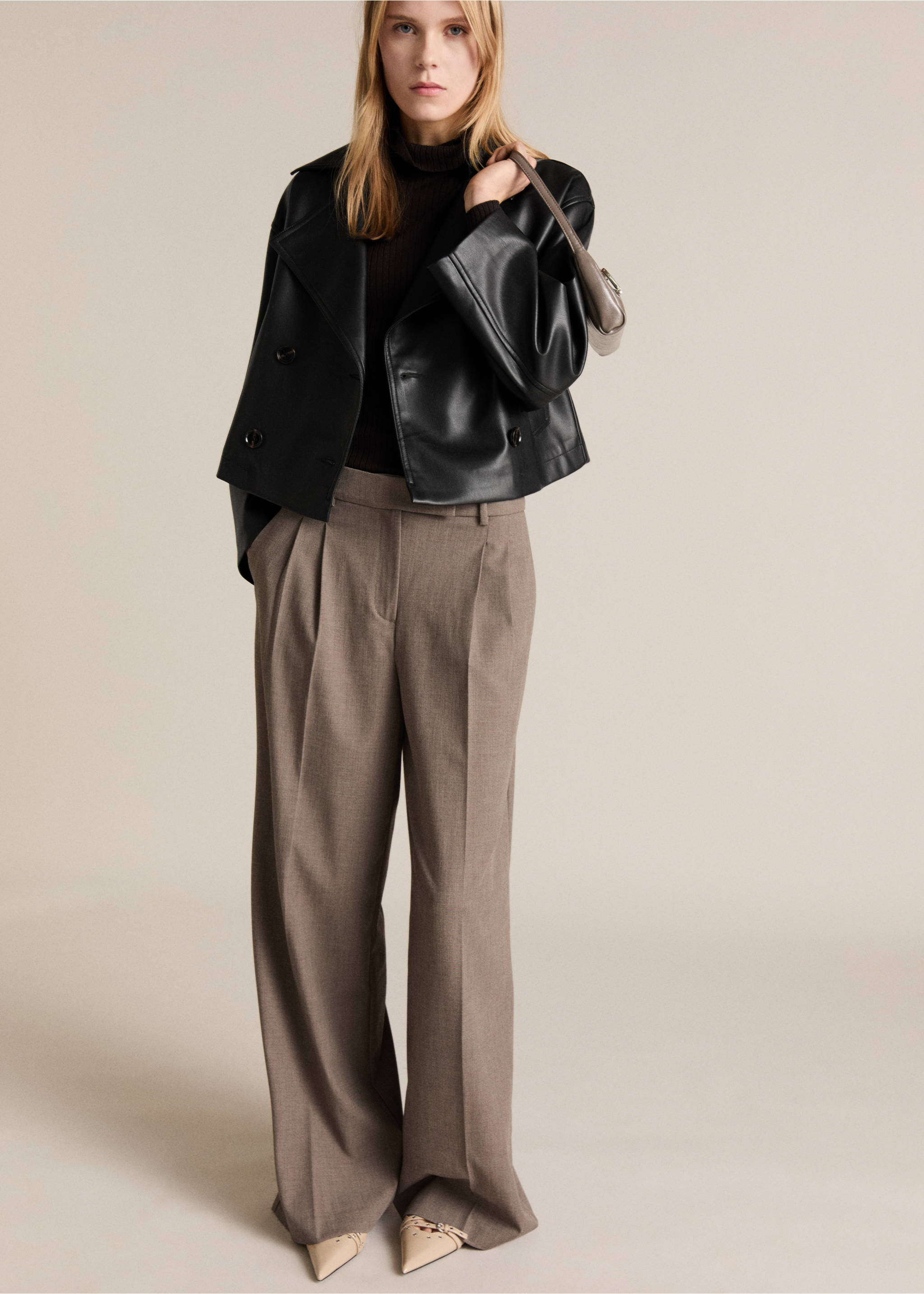 Faux-leather cropped jacket - General plane, Black. Ref: 87054077-00.