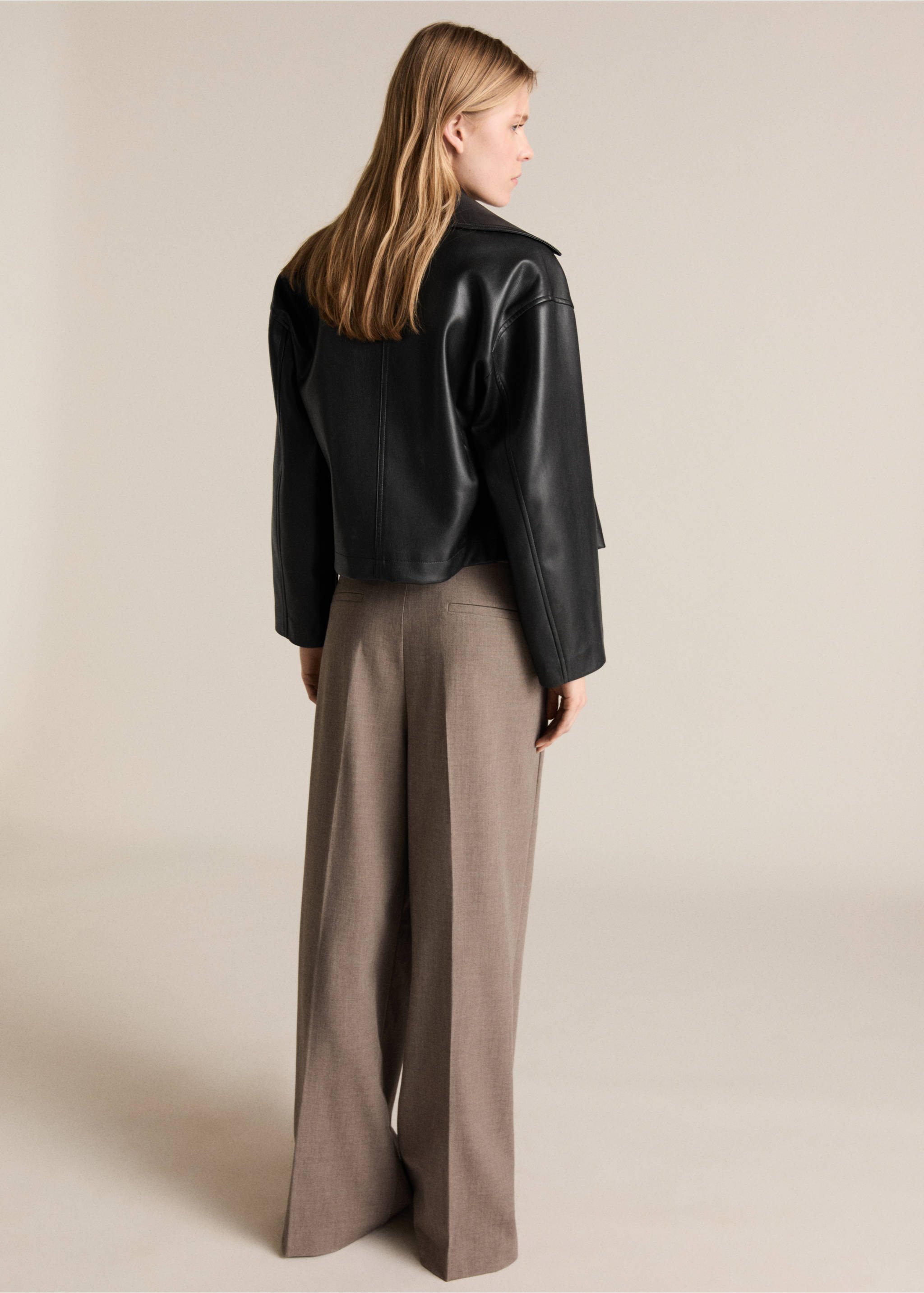 Faux-leather cropped jacket - Reverse of the article, Black. Ref: 87054077-00.