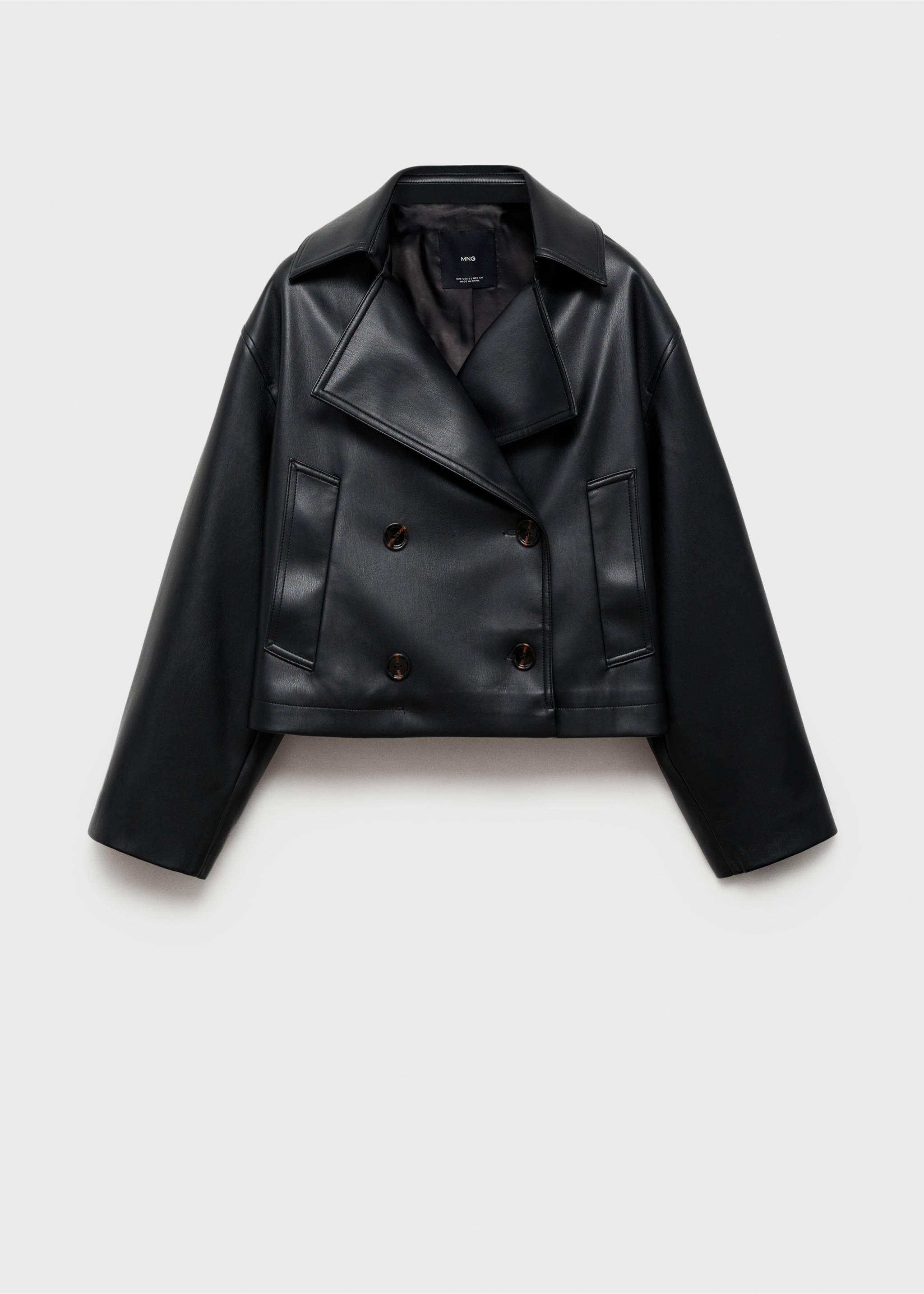 Faux-leather cropped jacket - Article without model, Black. Ref: 87054077-00.