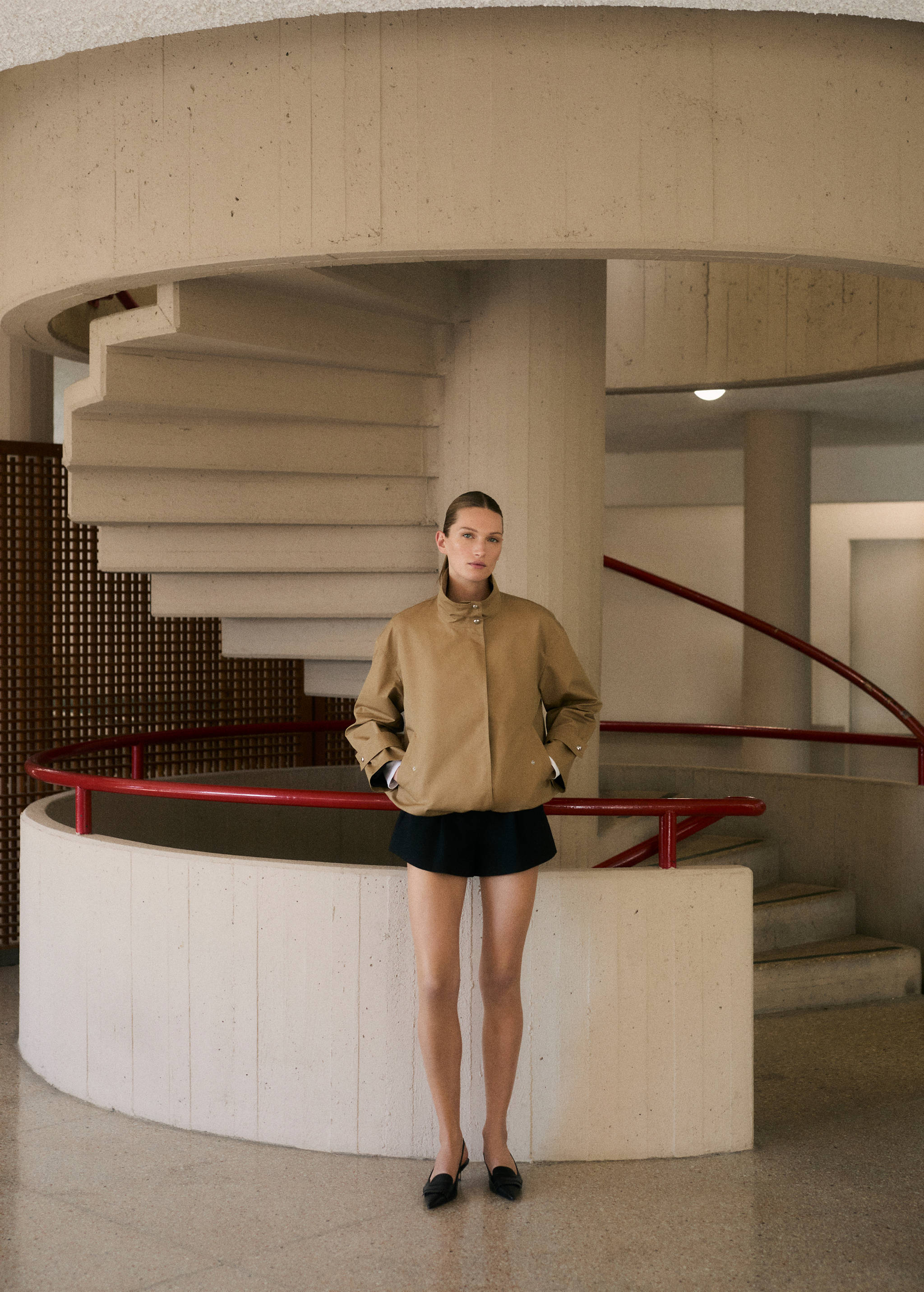 Katoenen parka met gerimpelde boord - Overzichtstekening