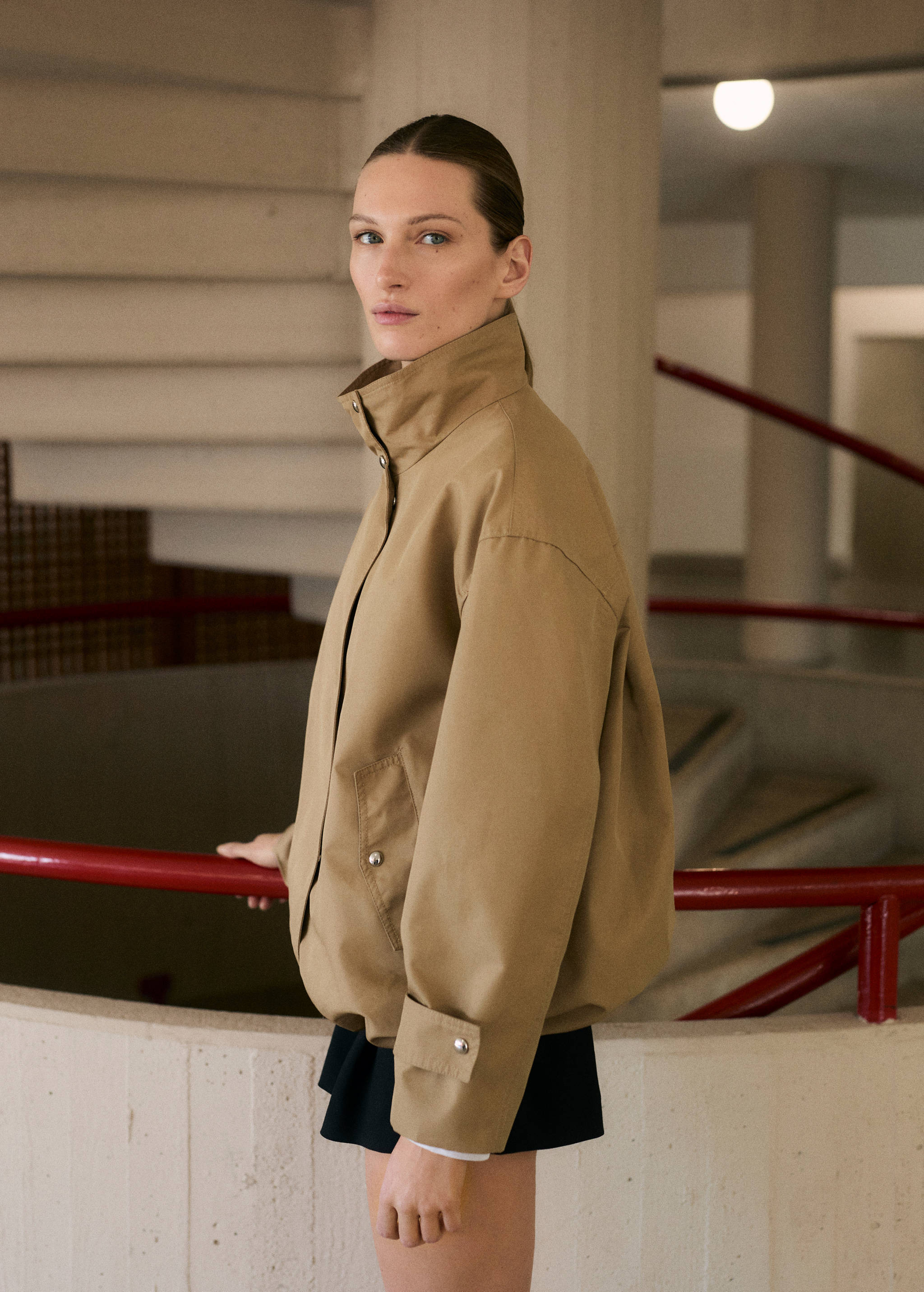 Katoenen parka met gerimpelde boord - Middenvlak