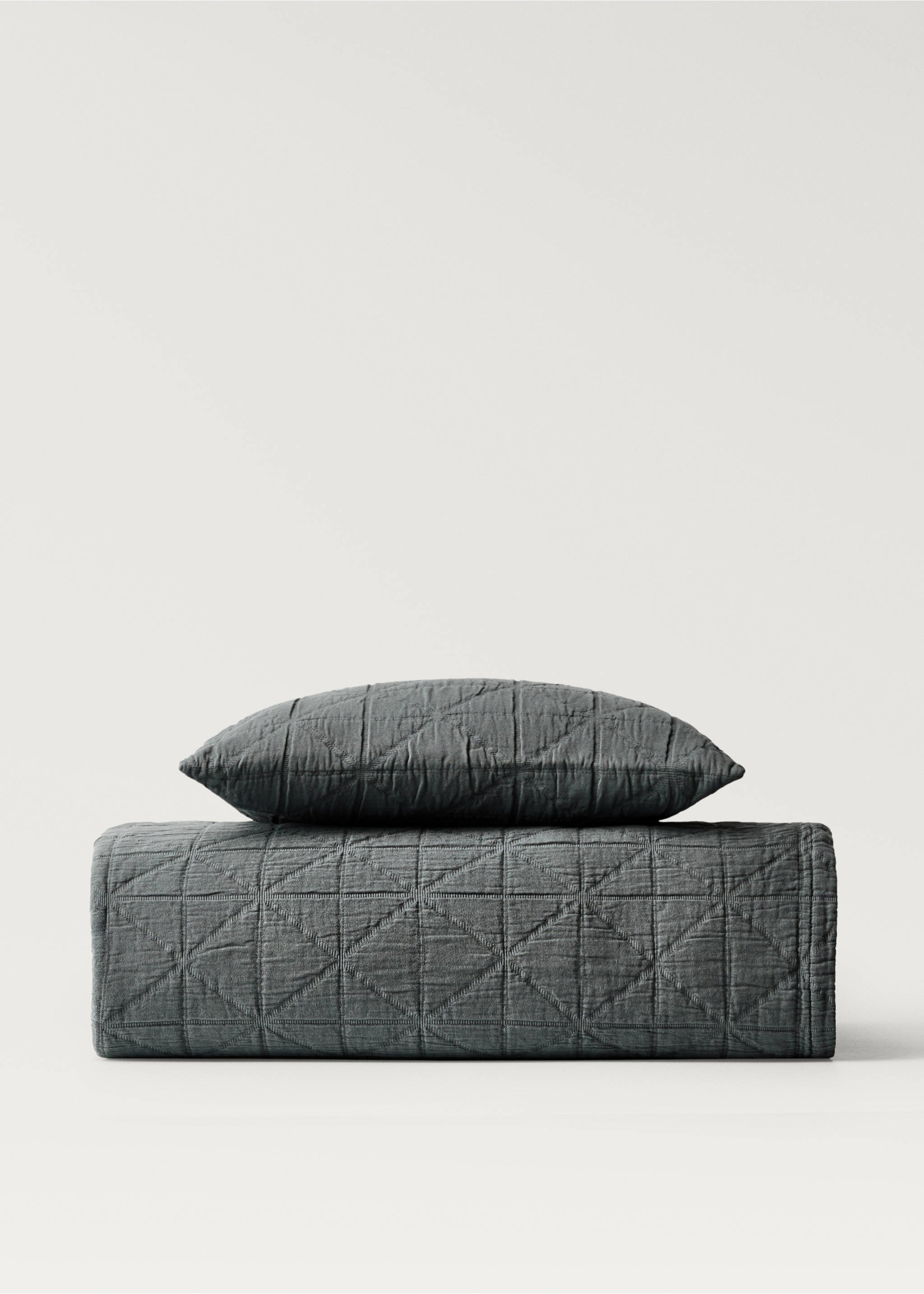 Colcha infantil algodón garment-dyed jacquard rombos cama 90/105 cm - Artículo sin modelo, Gris. Ref: 87054083-00.