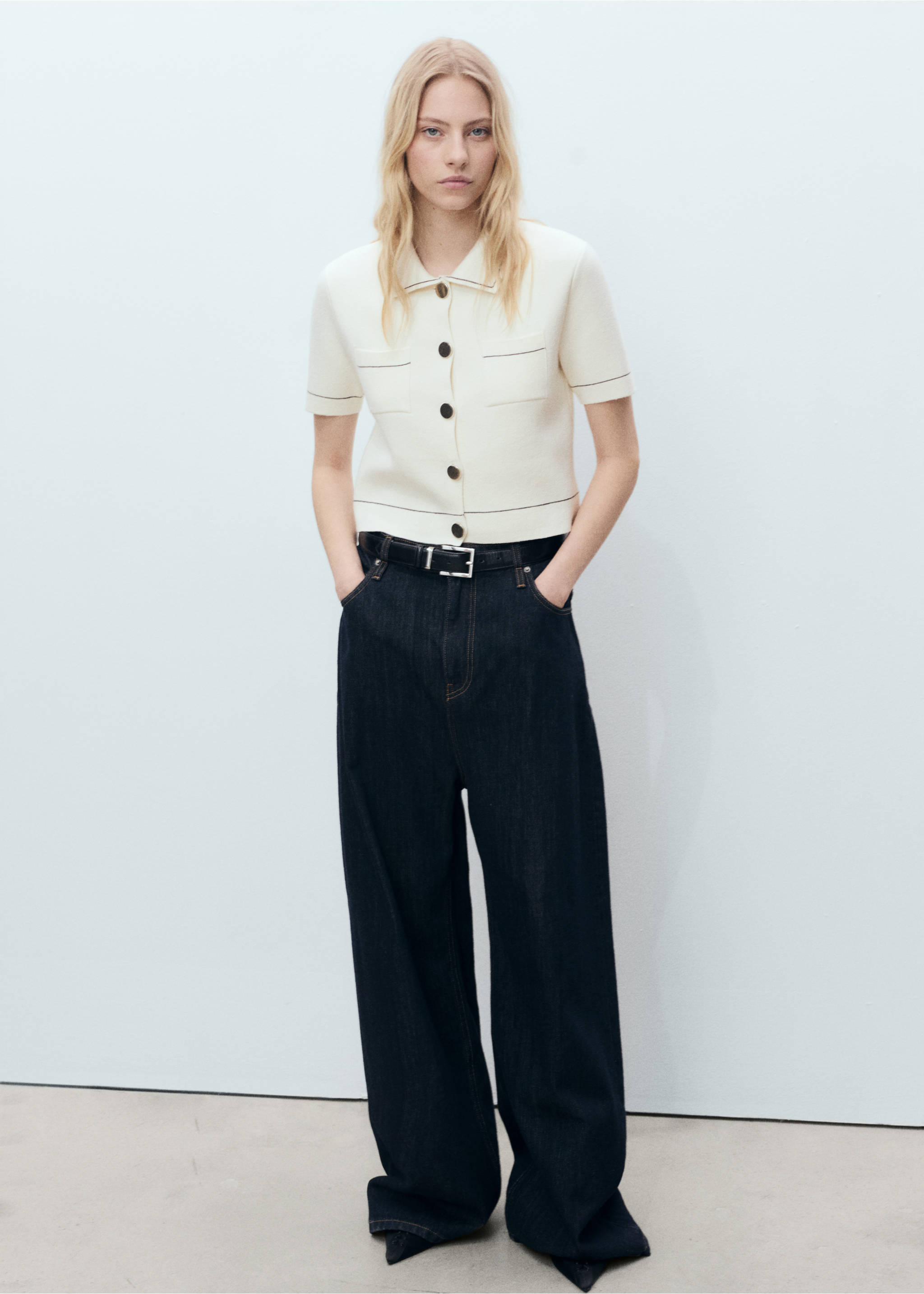 Cárdigan crop ribetes contraste - Plano general, Crudo. Ref: 87054090-00.