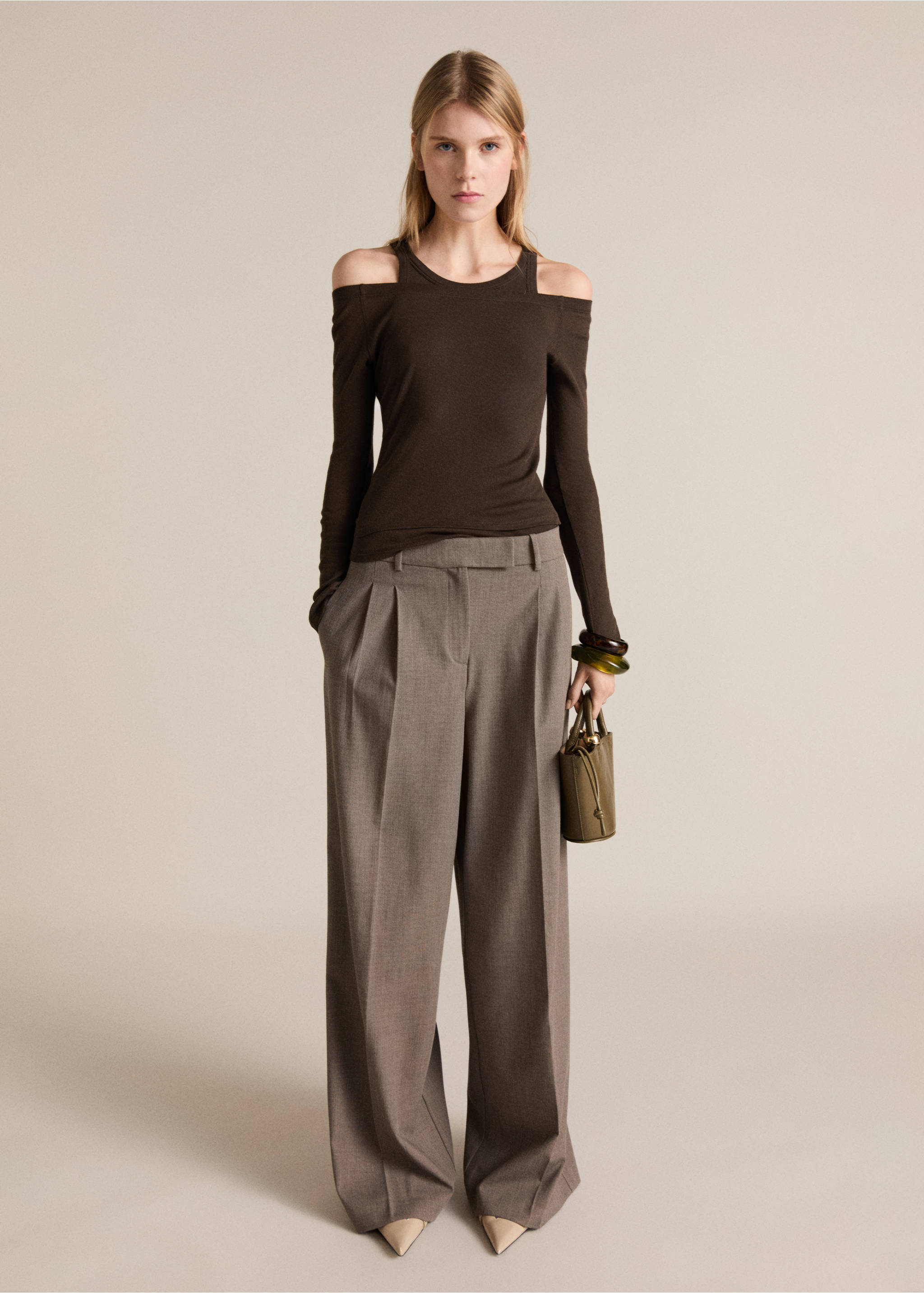Contrasting cotton-blend T-shirt - General plane, Brown. Ref: 87054092-00.