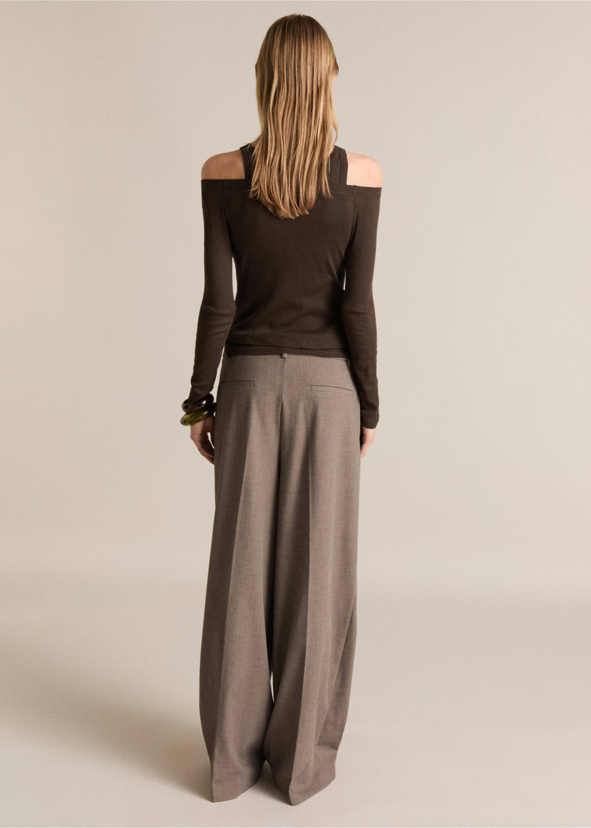 Contrasting cotton-blend T-shirt - Reverse of the article, Brown. Ref: 87054092-00.