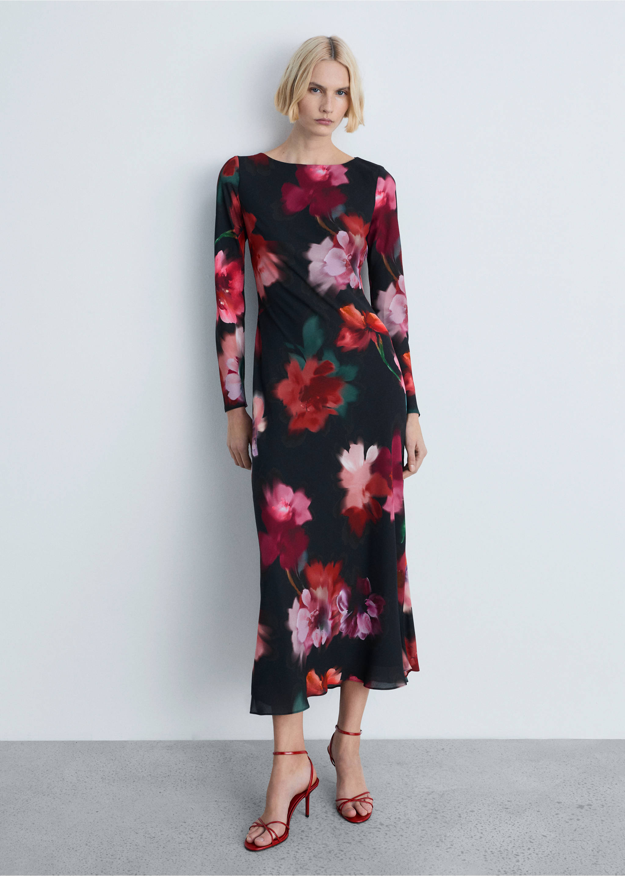 Floral-print midi-dress - General plane, Black. Ref: 87054094-00.