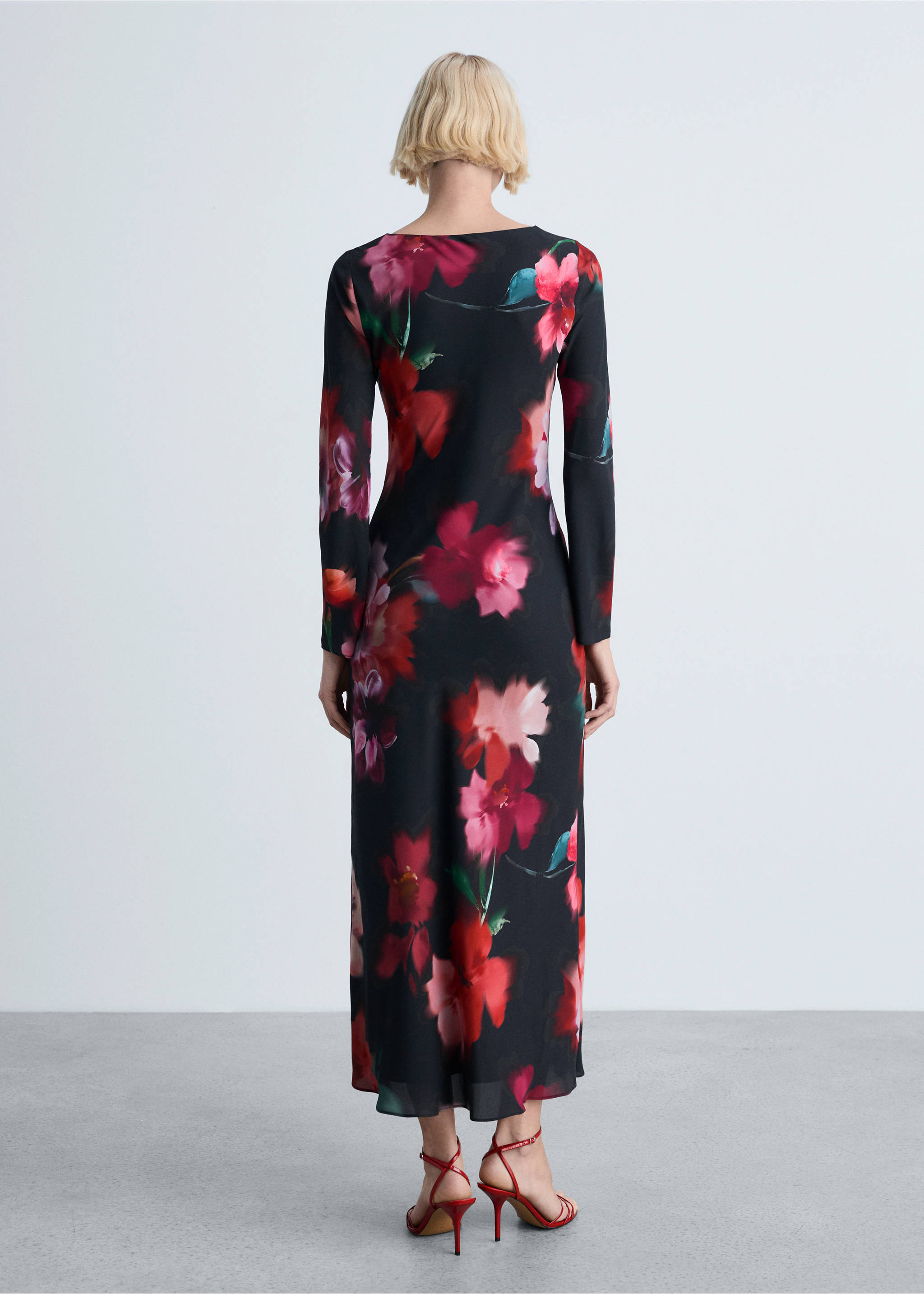 Floral-print midi-dress - Reverse of the article, Black. Ref: 87054094-00.