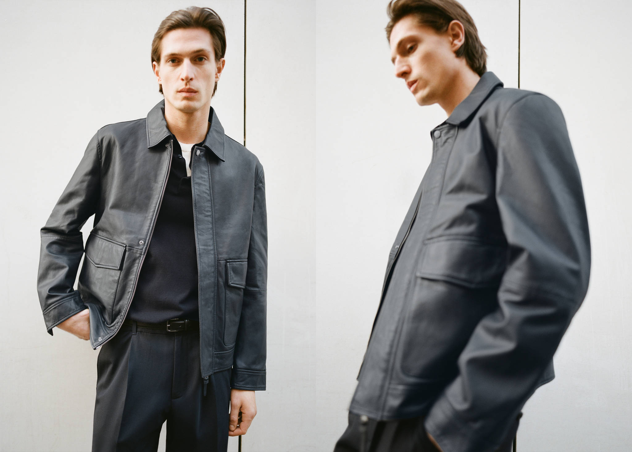 Nappa leather jacket with pockets - Panoramic plane