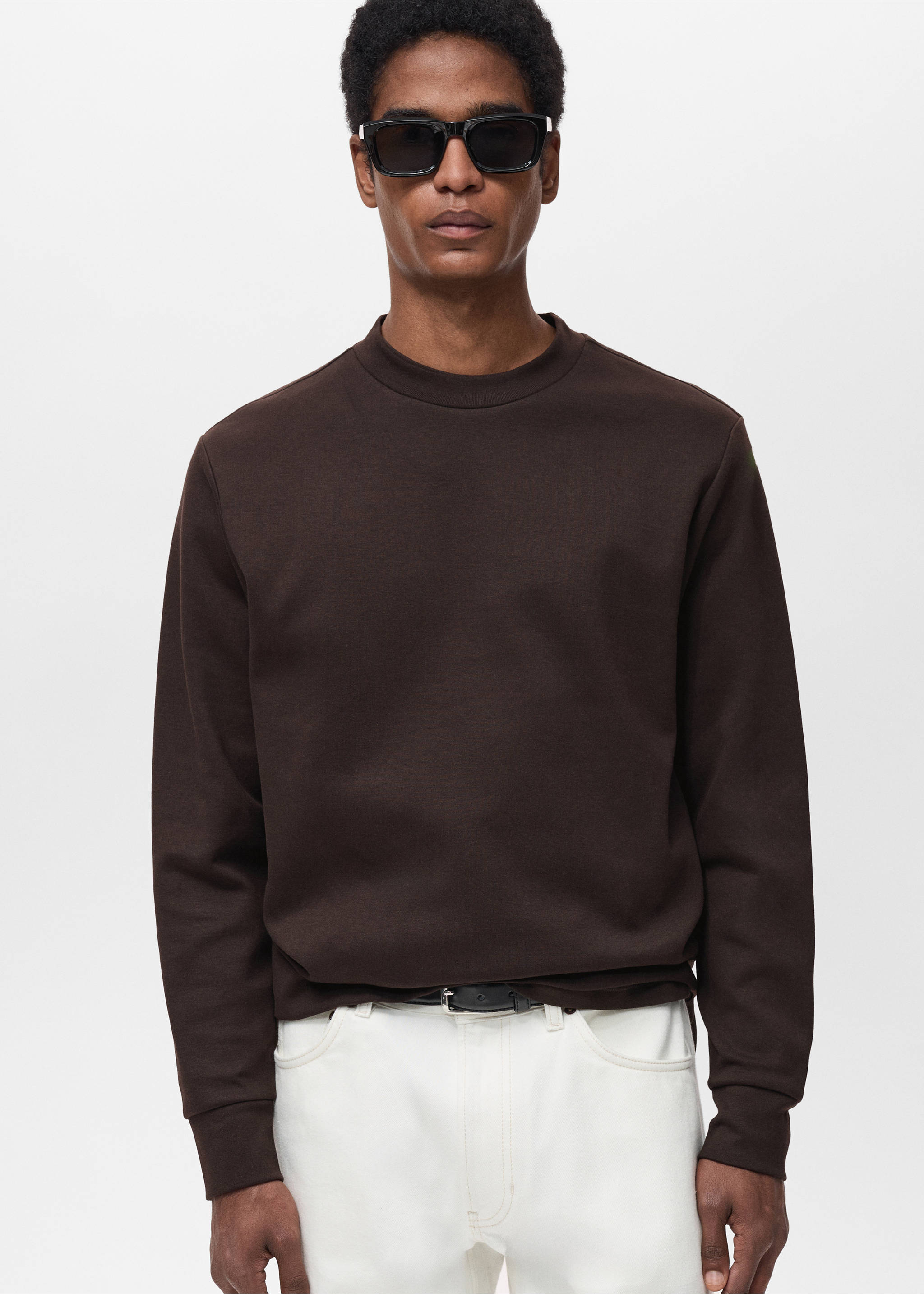 Sweat-shirt coton regular-fit - Plan moyen, Chocolat. Ref: 87054409-00.