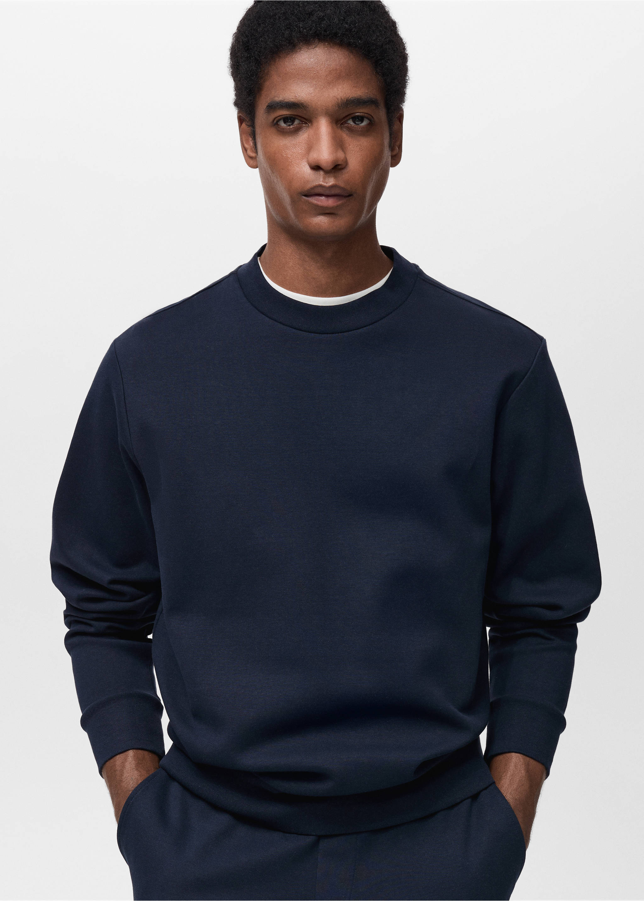 Regular-fit cotton sweatshirt - Medium plane, Night Blue. Ref: 87054409-00.