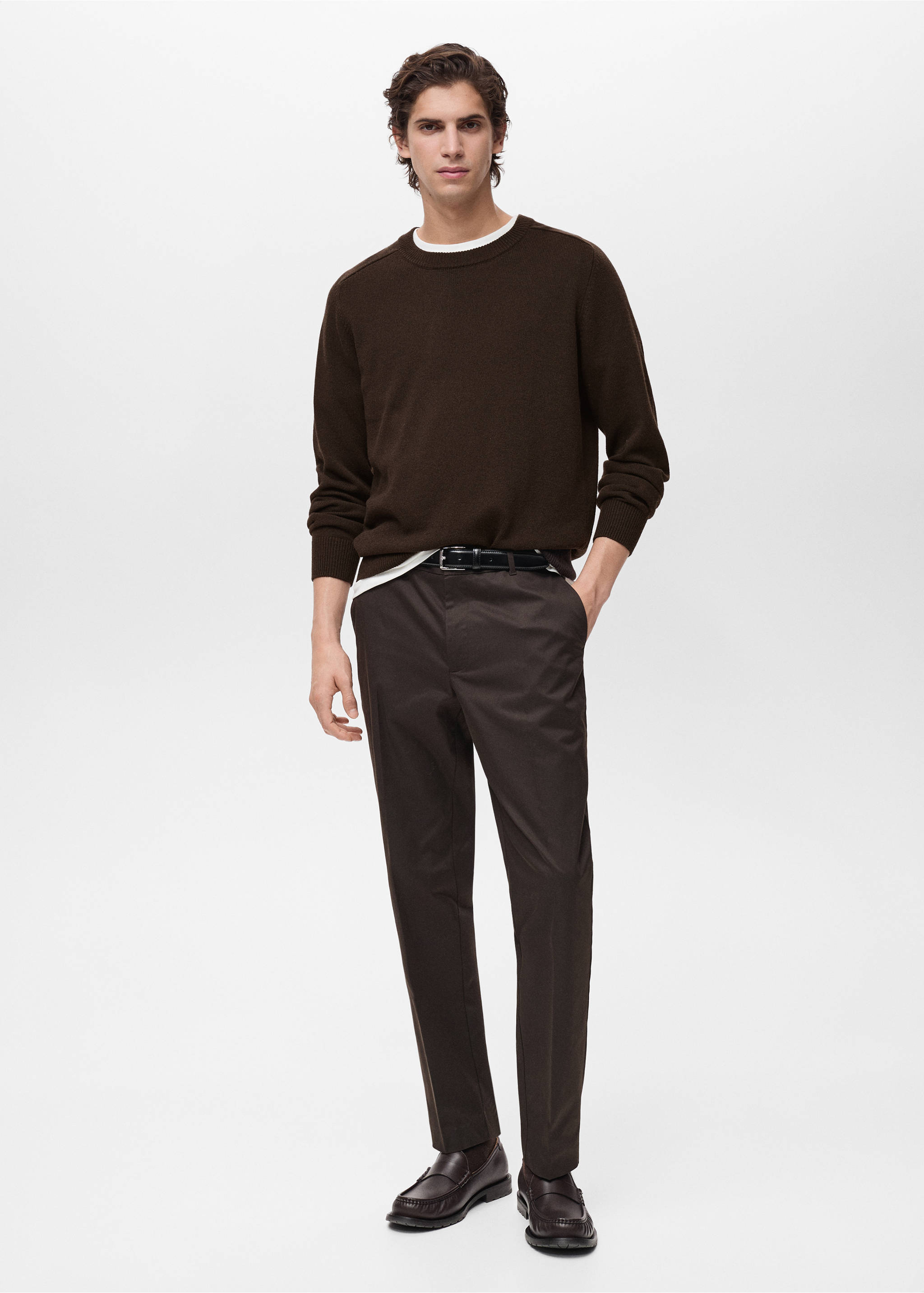 Knitted cotton sweater - General plane, Chocolate. Ref: 87054410-00.