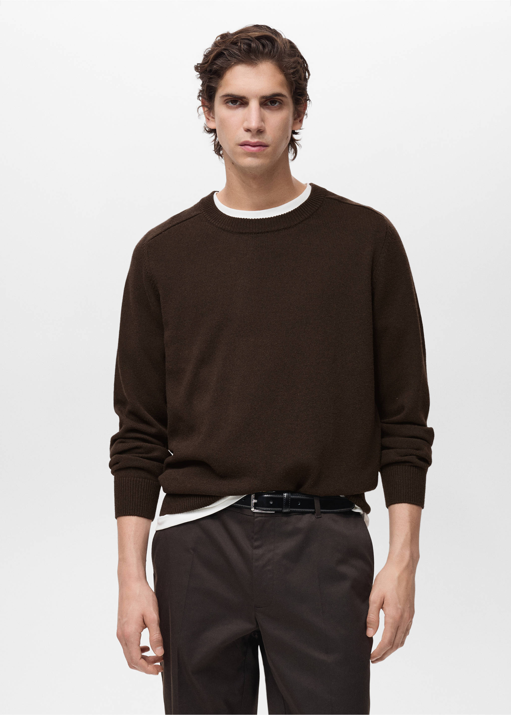 Knitted cotton sweater - Medium plane, Chocolate. Ref: 87054410-00.